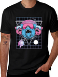 Retro Cyberpunk Three-Headed Wolf Graphic Tee