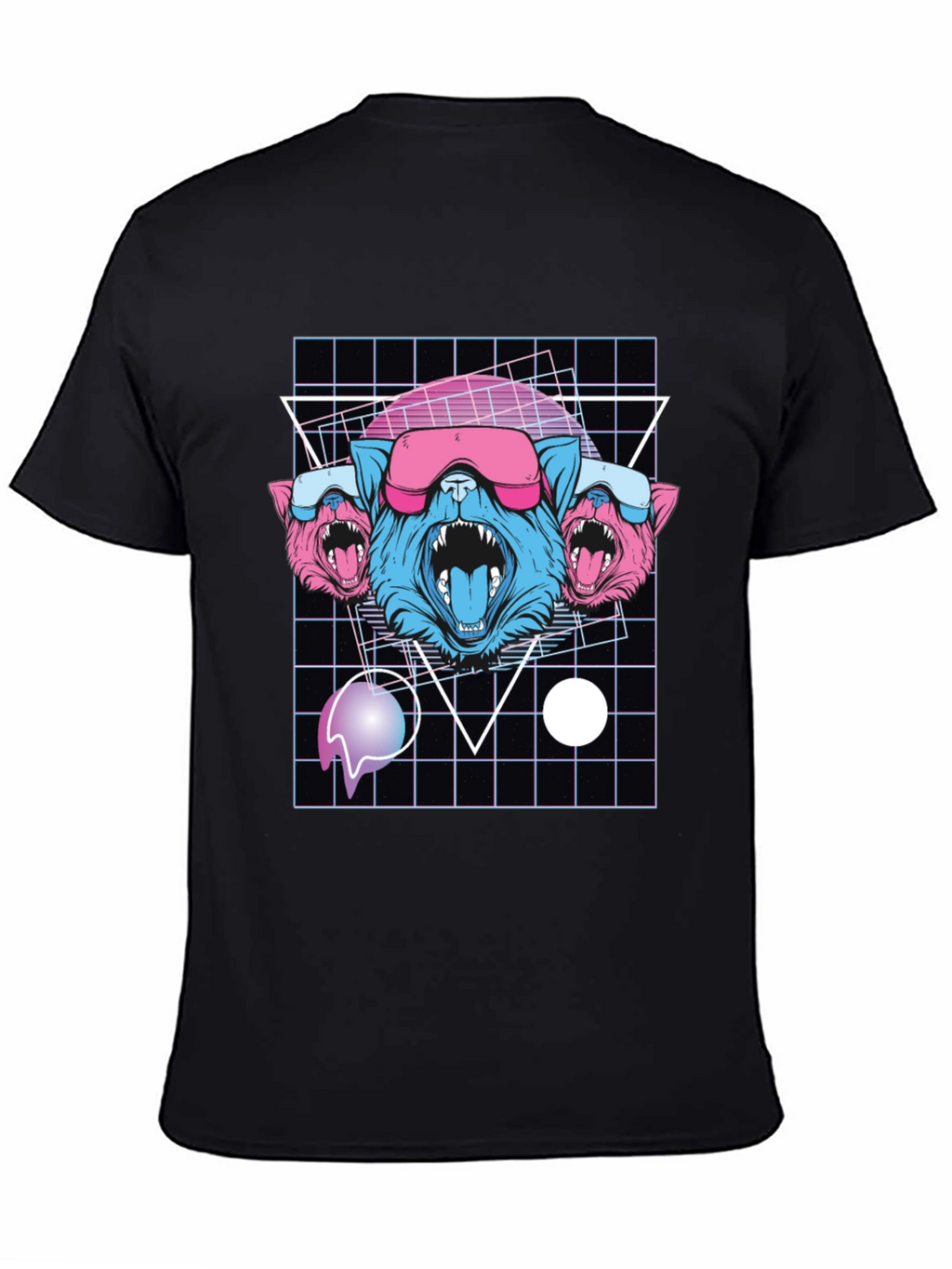 Retro Cyberpunk Three-Headed Wolf Graphic Tee