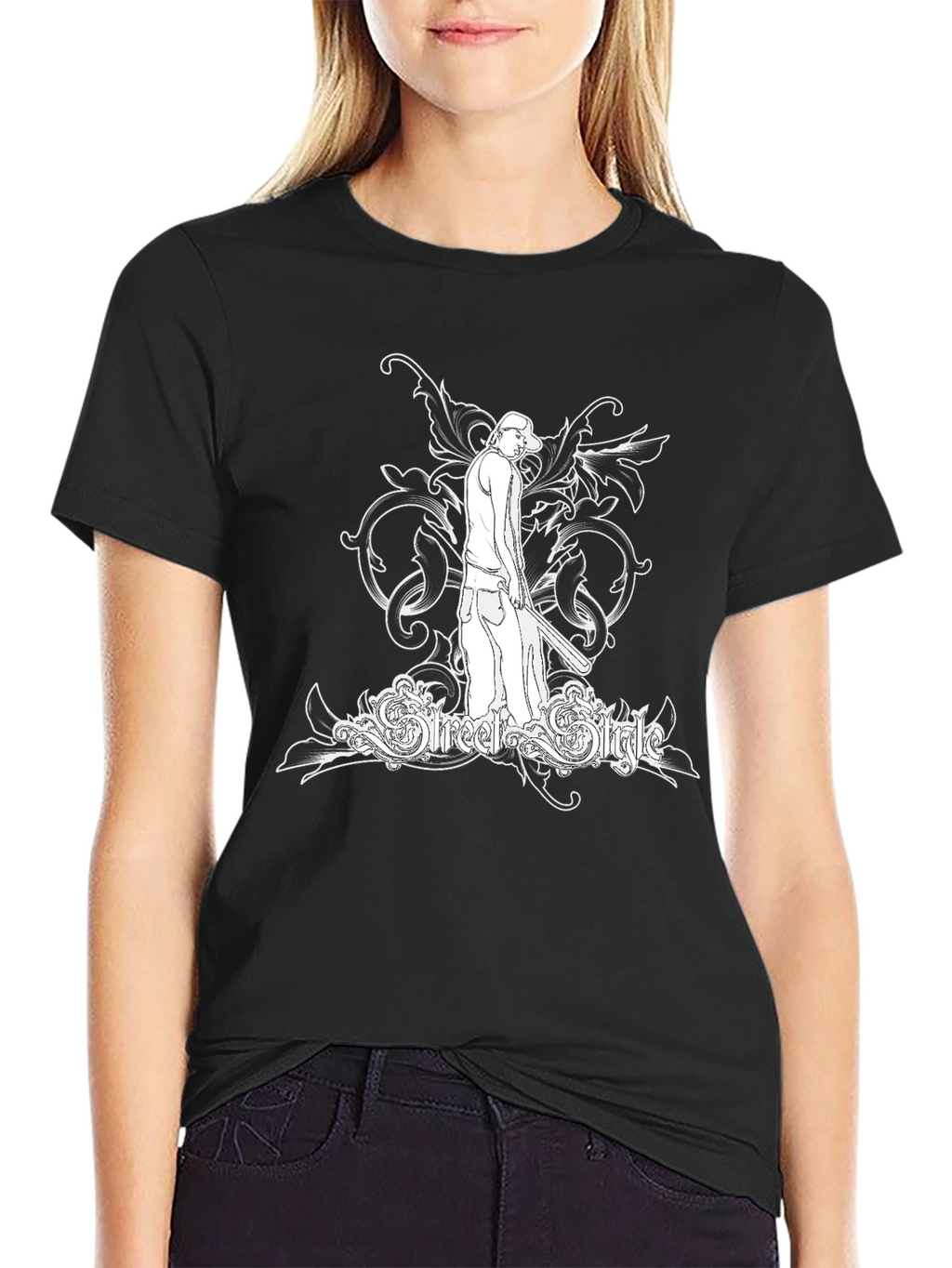 Street Style Graphic Tee - Black Cotton T-Shirt