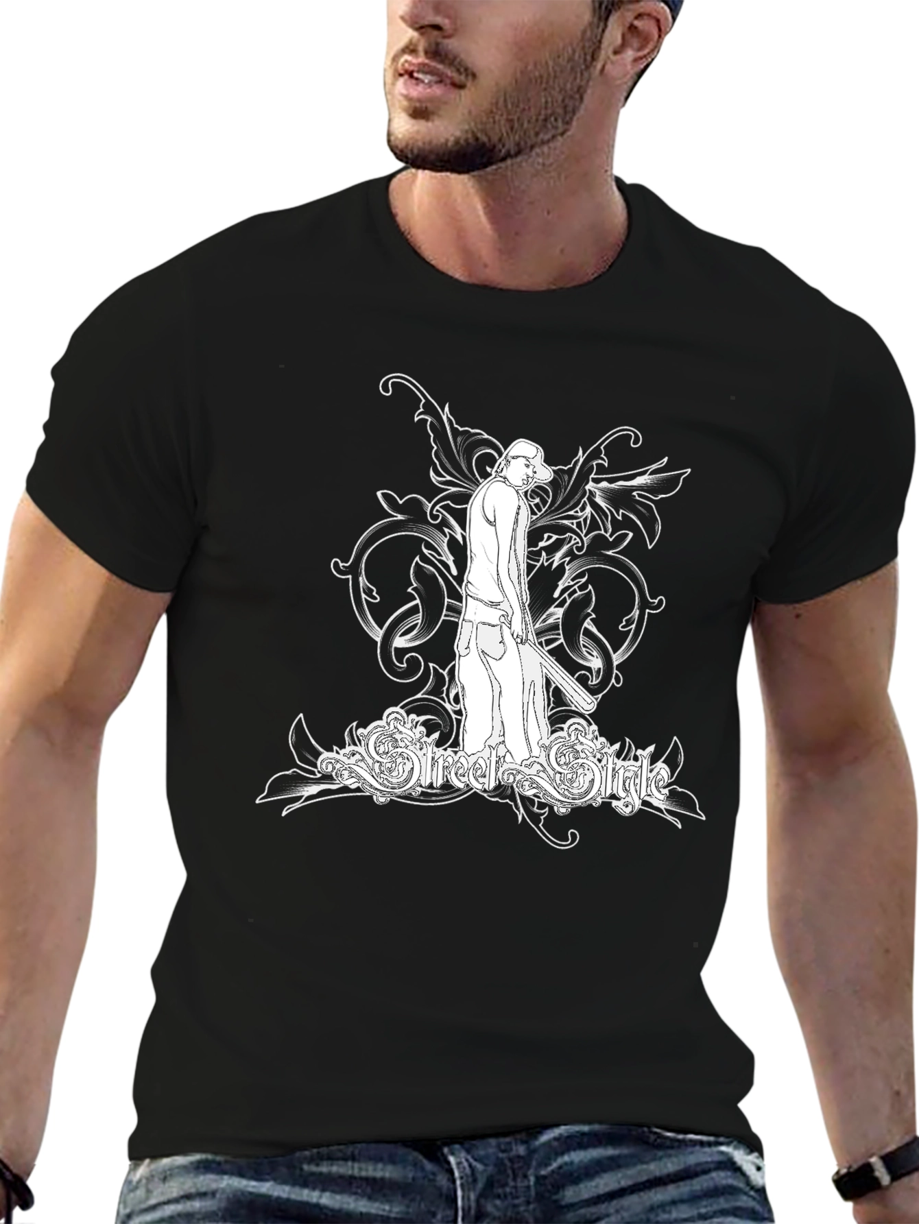 Street Style Graphic Tee - Black Cotton T-Shirt