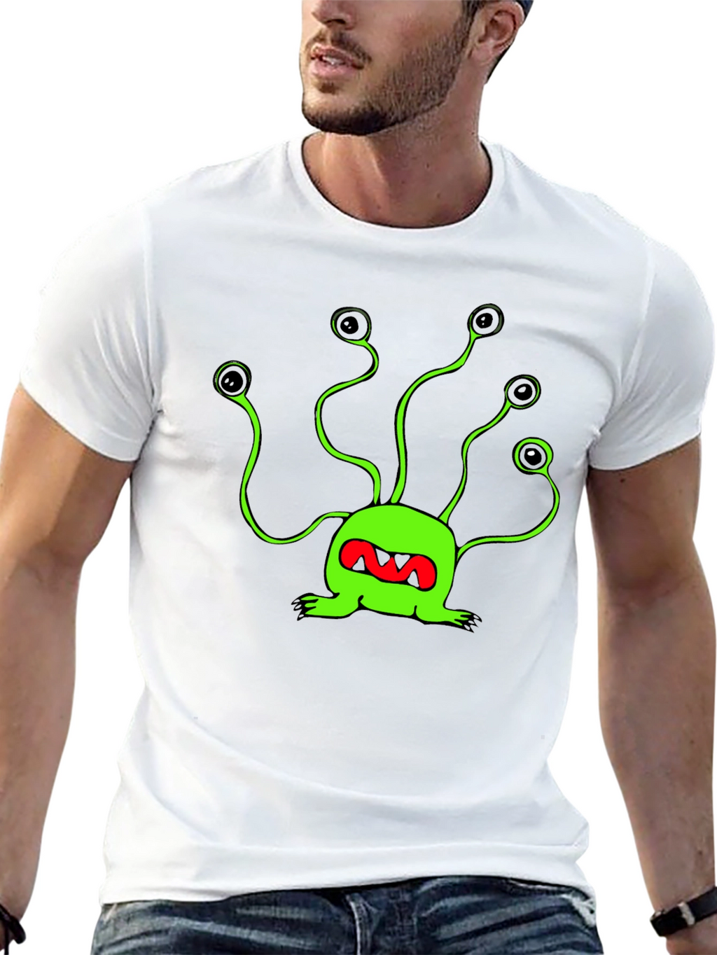 Funky Green Alien T-Shirt - Black Cotton Tee