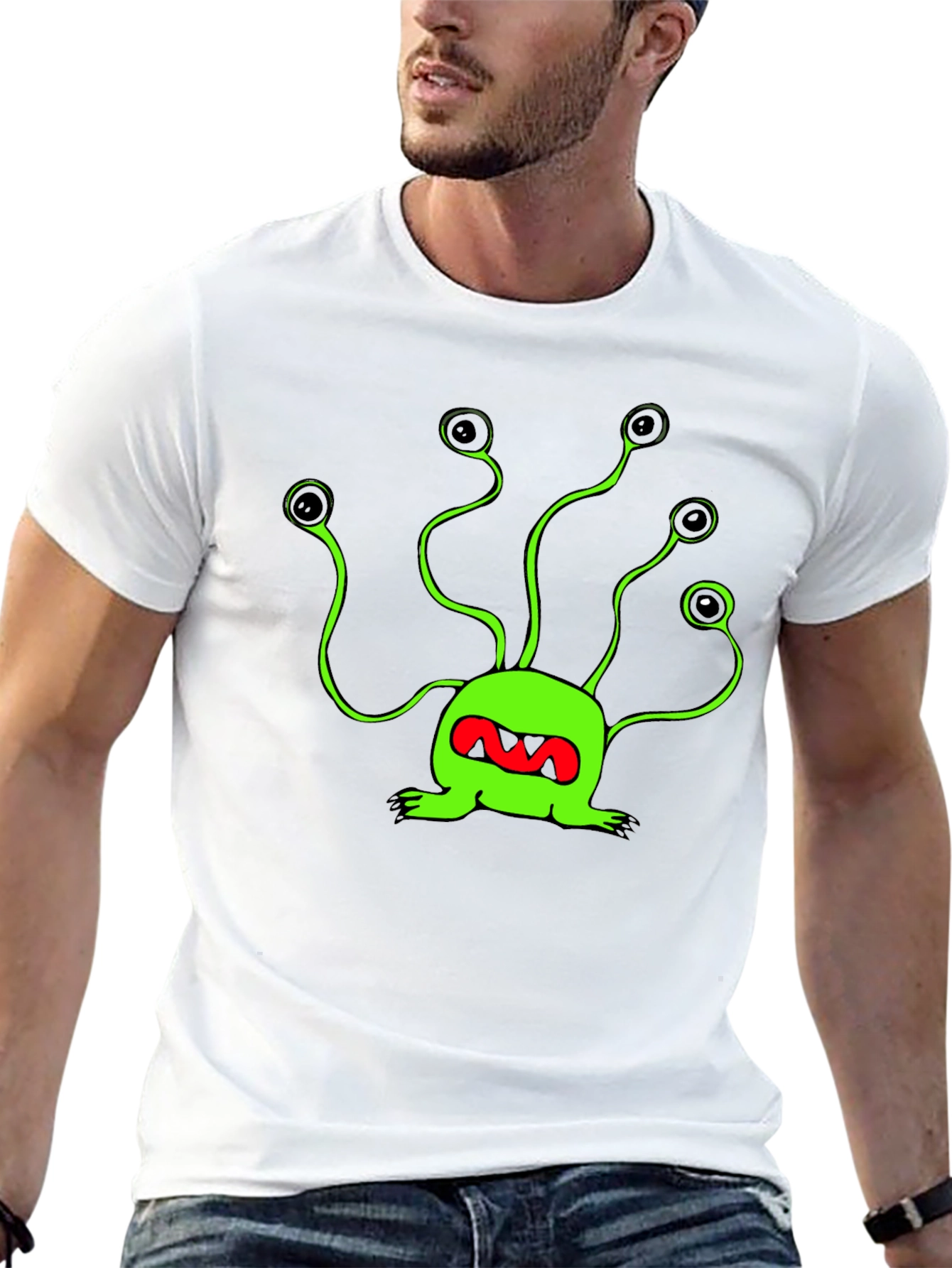 Funky Green Alien T-Shirt - Black Cotton Tee
