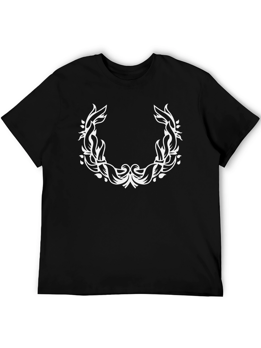Black T-Shirt with White Laurel Wreath Design