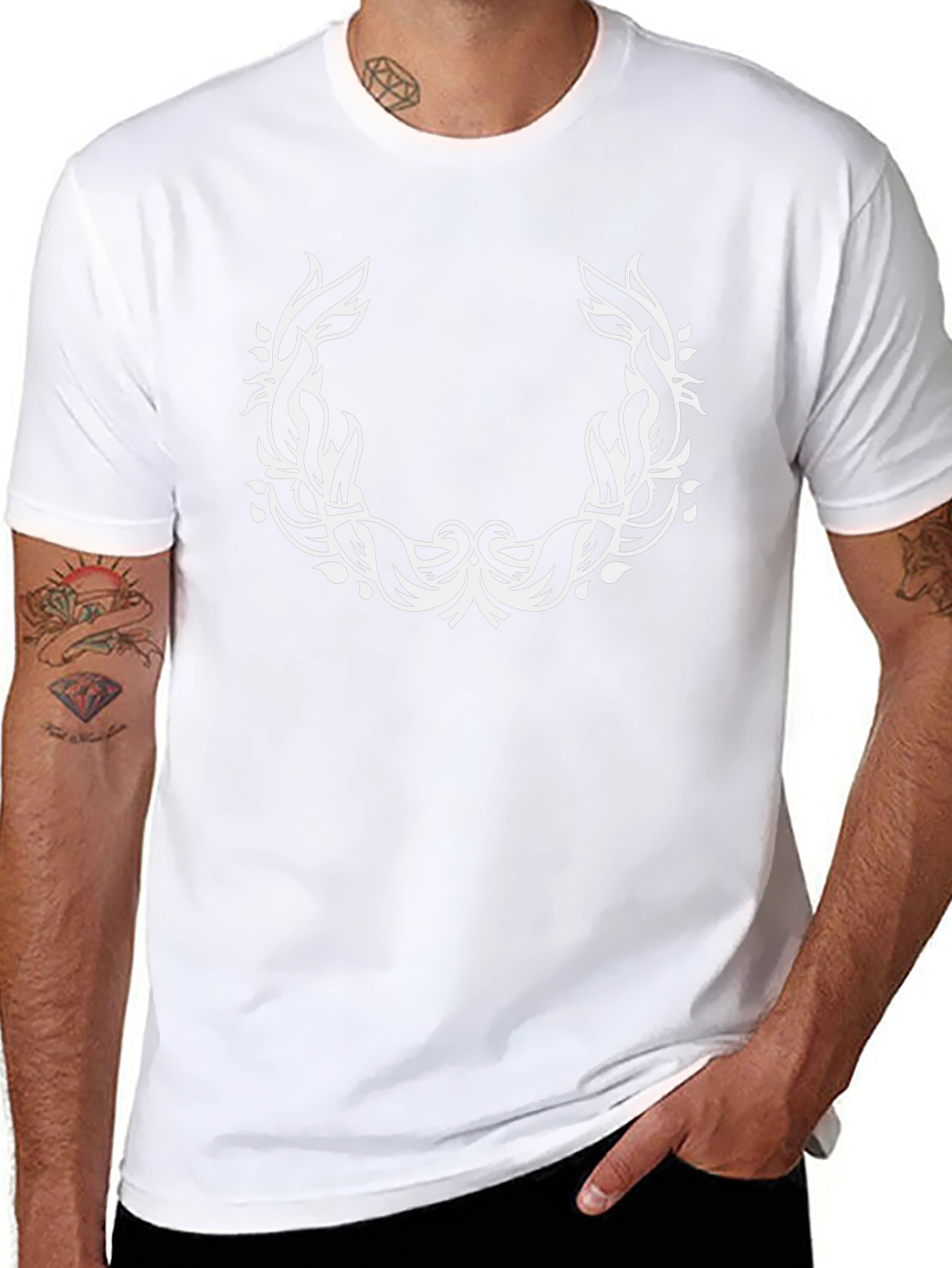 Black T-Shirt with White Laurel Wreath Design