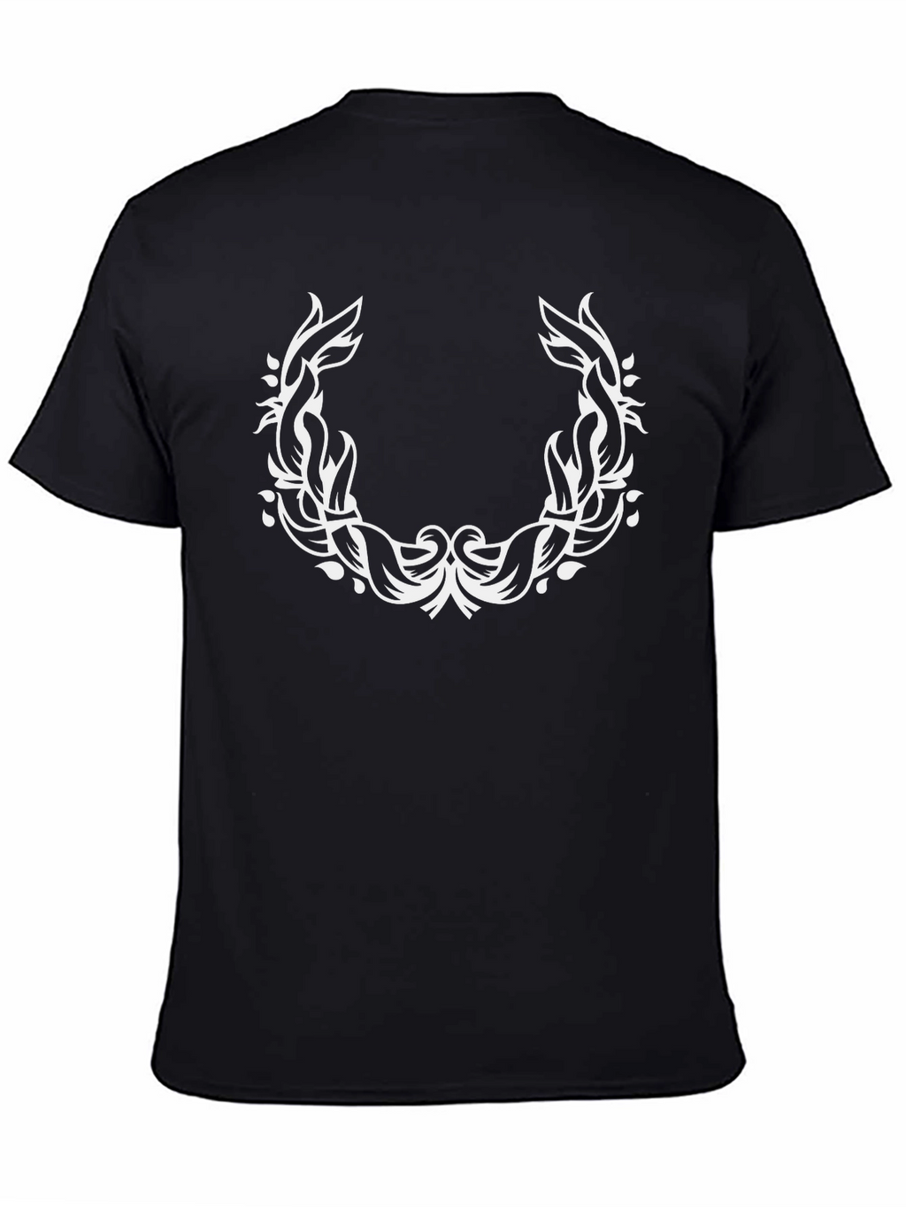 Black T-Shirt with White Laurel Wreath Design