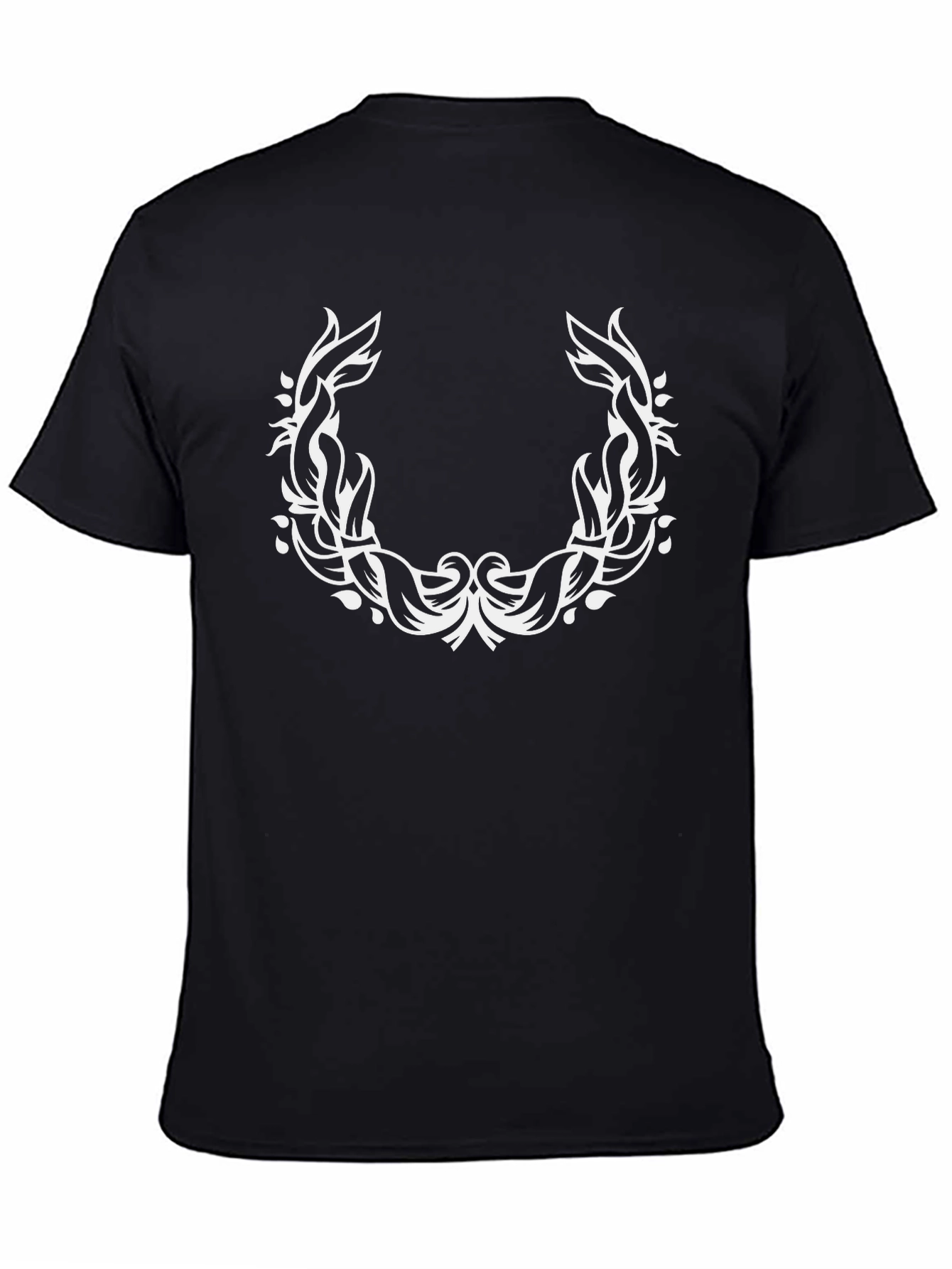 Black T-Shirt with White Laurel Wreath Design
