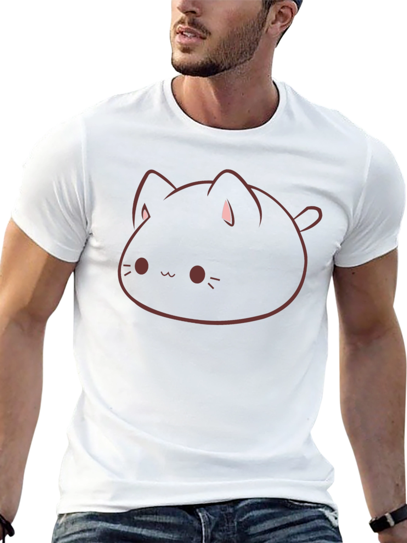 Cute Cat Graphic Black T-Shirt - Mens Style