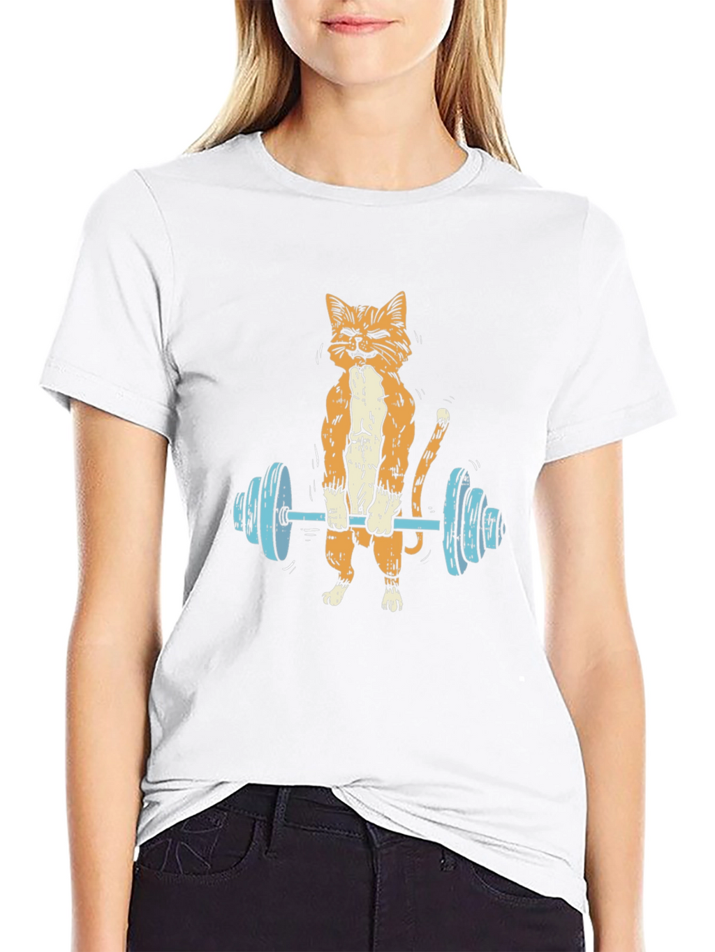 Funny Cat Lifting Barbell T-Shirt