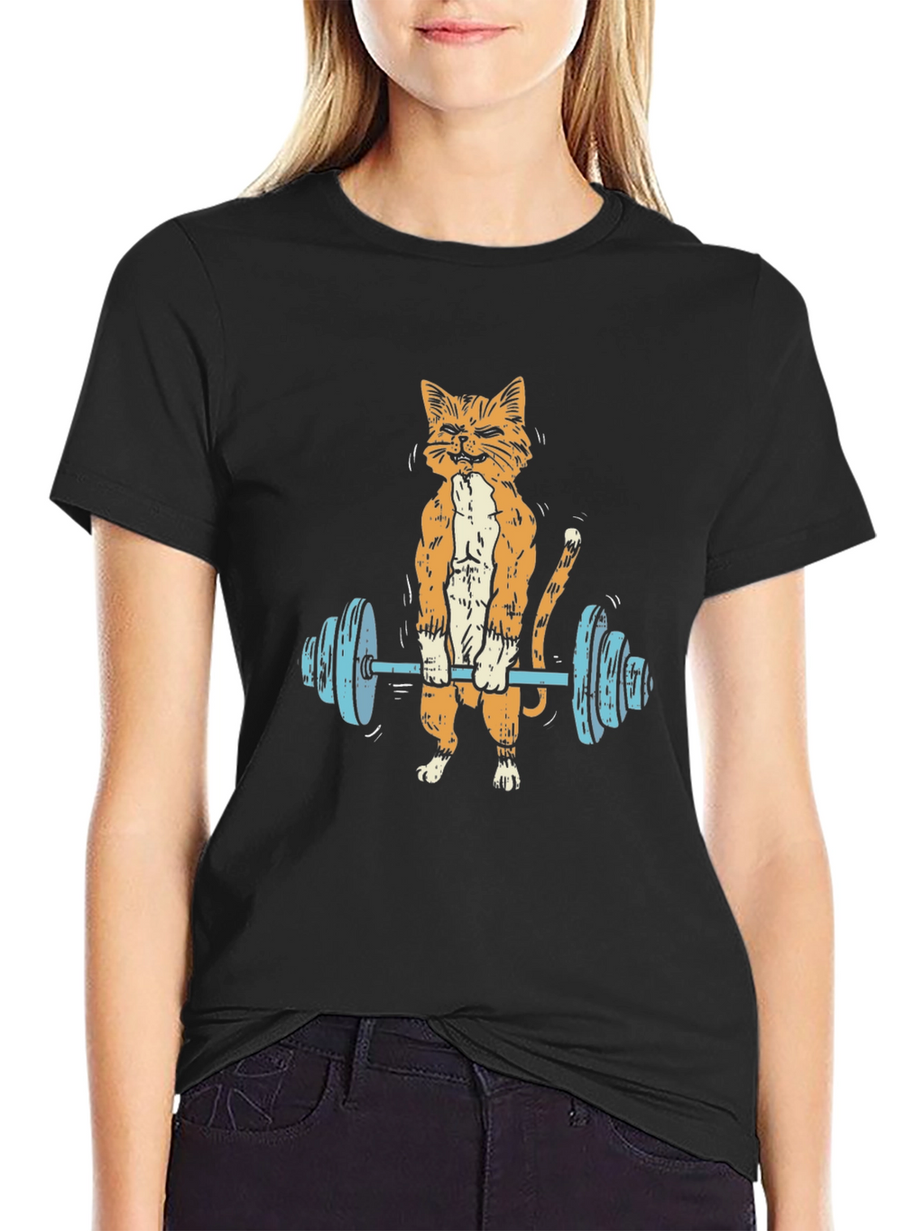 Funny Cat Lifting Barbell T-Shirt