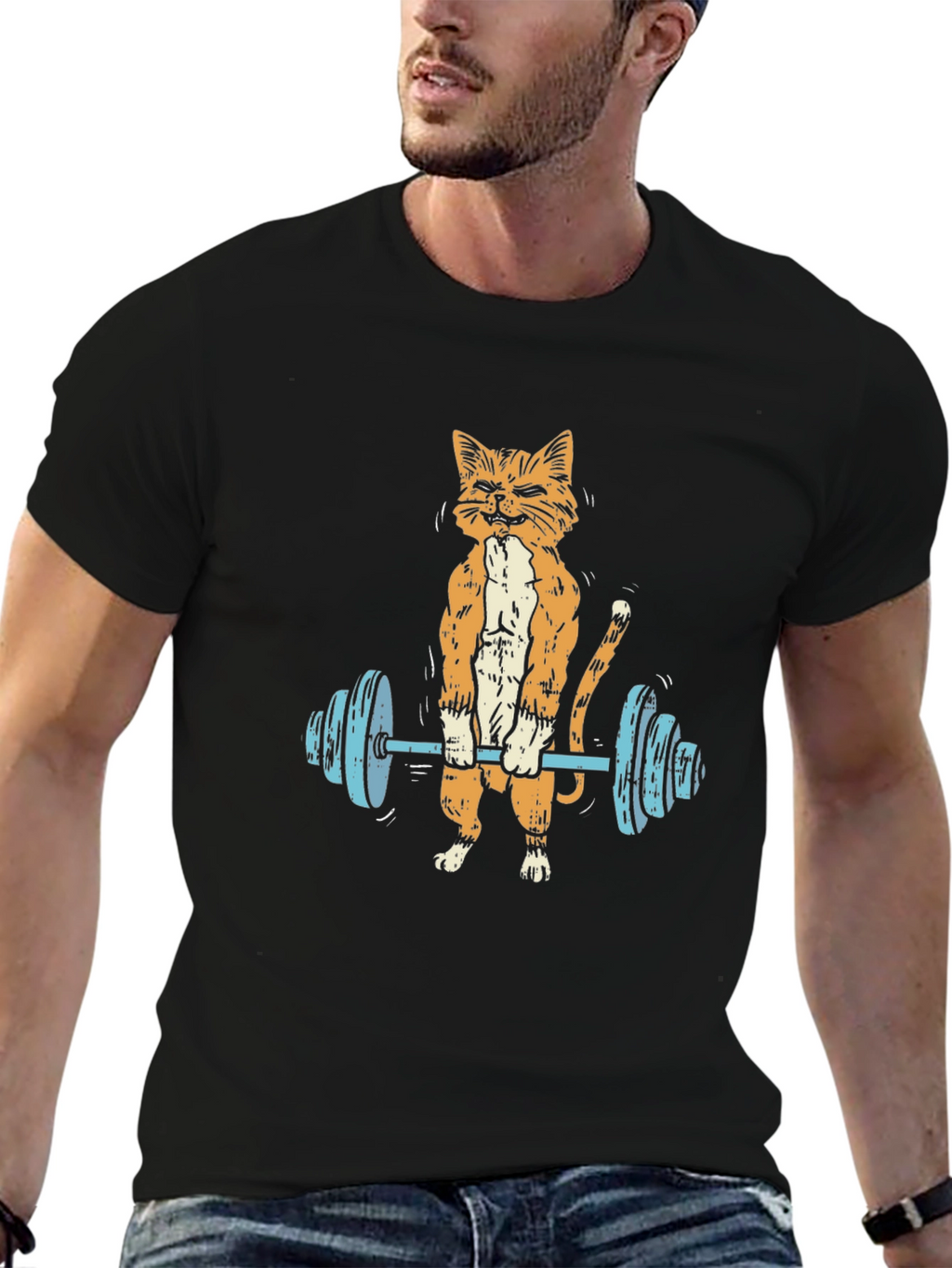 Funny Cat Lifting Barbell T-Shirt
