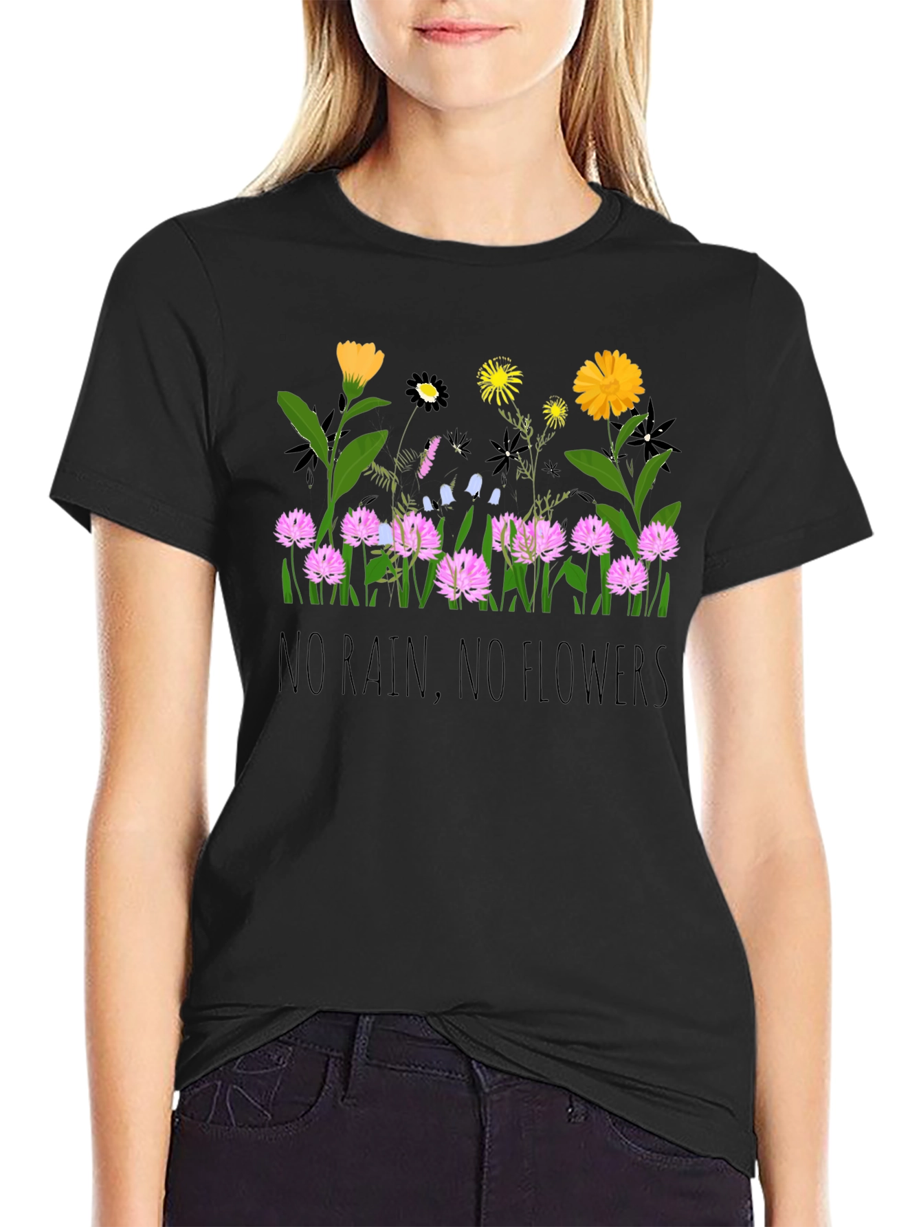 Floral Graphic Tee - No Rain No Flowers T-Shirt