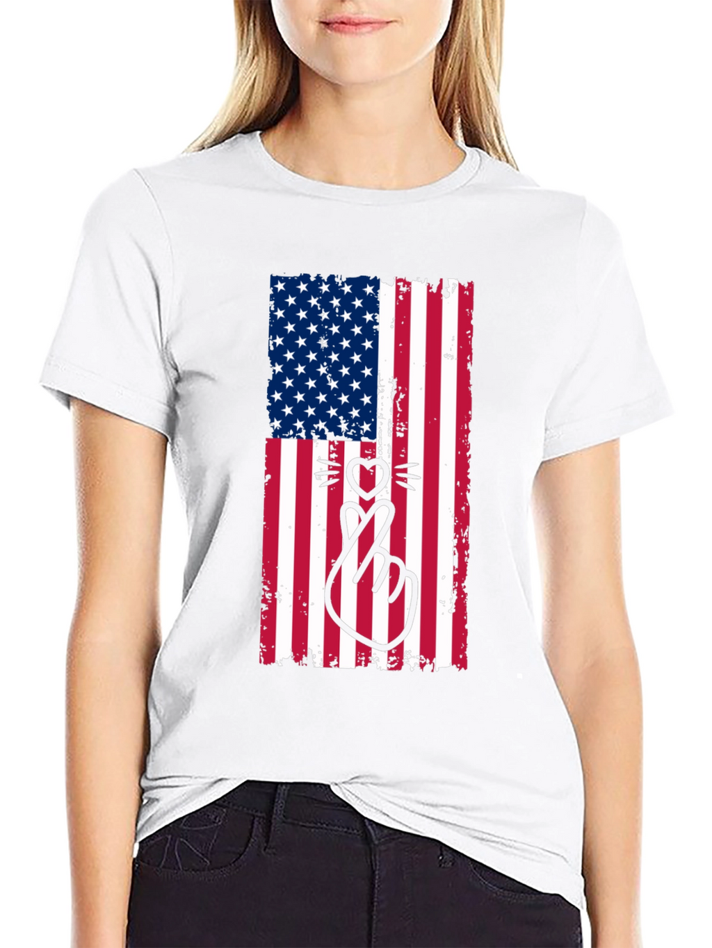American Flag Cat Heart T-Shirt