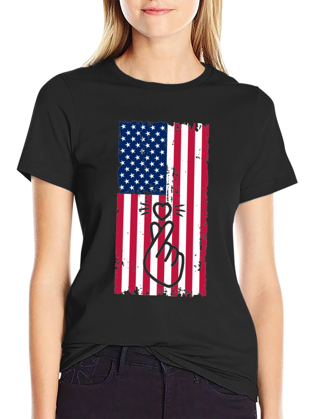 American Flag Cat Heart T-Shirt