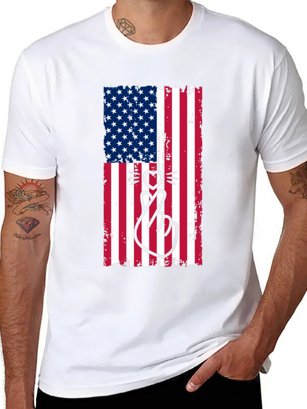 American Flag Cat Heart T-Shirt