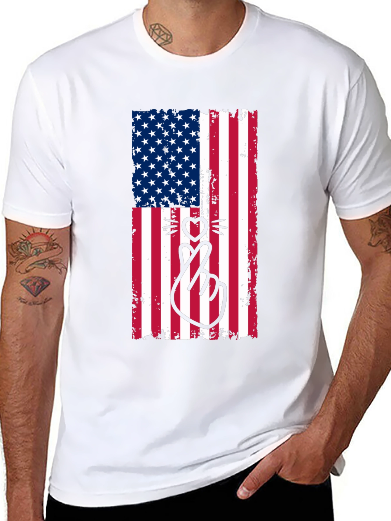 American Flag Cat Heart T-Shirt