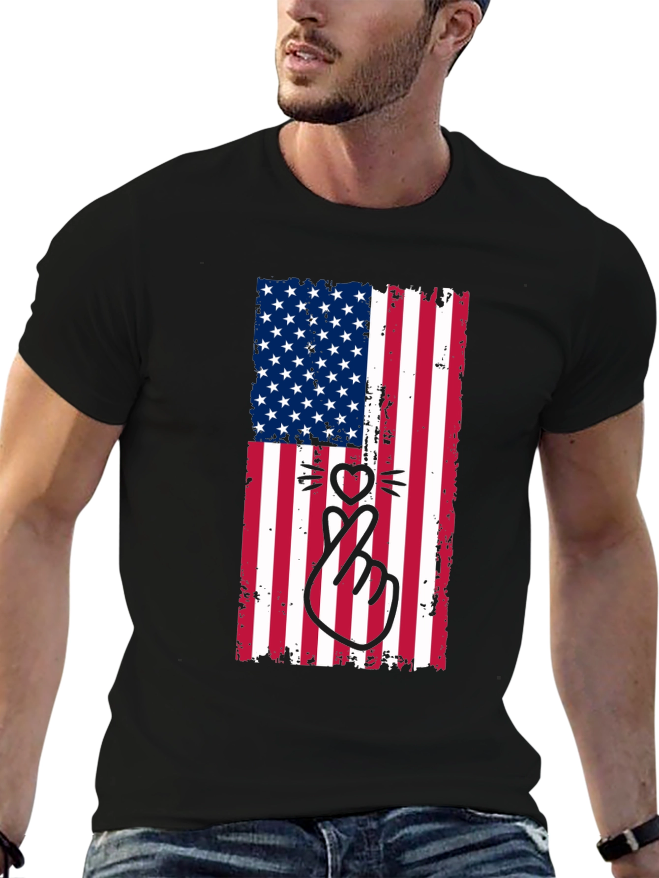 American Flag Cat Heart T-Shirt