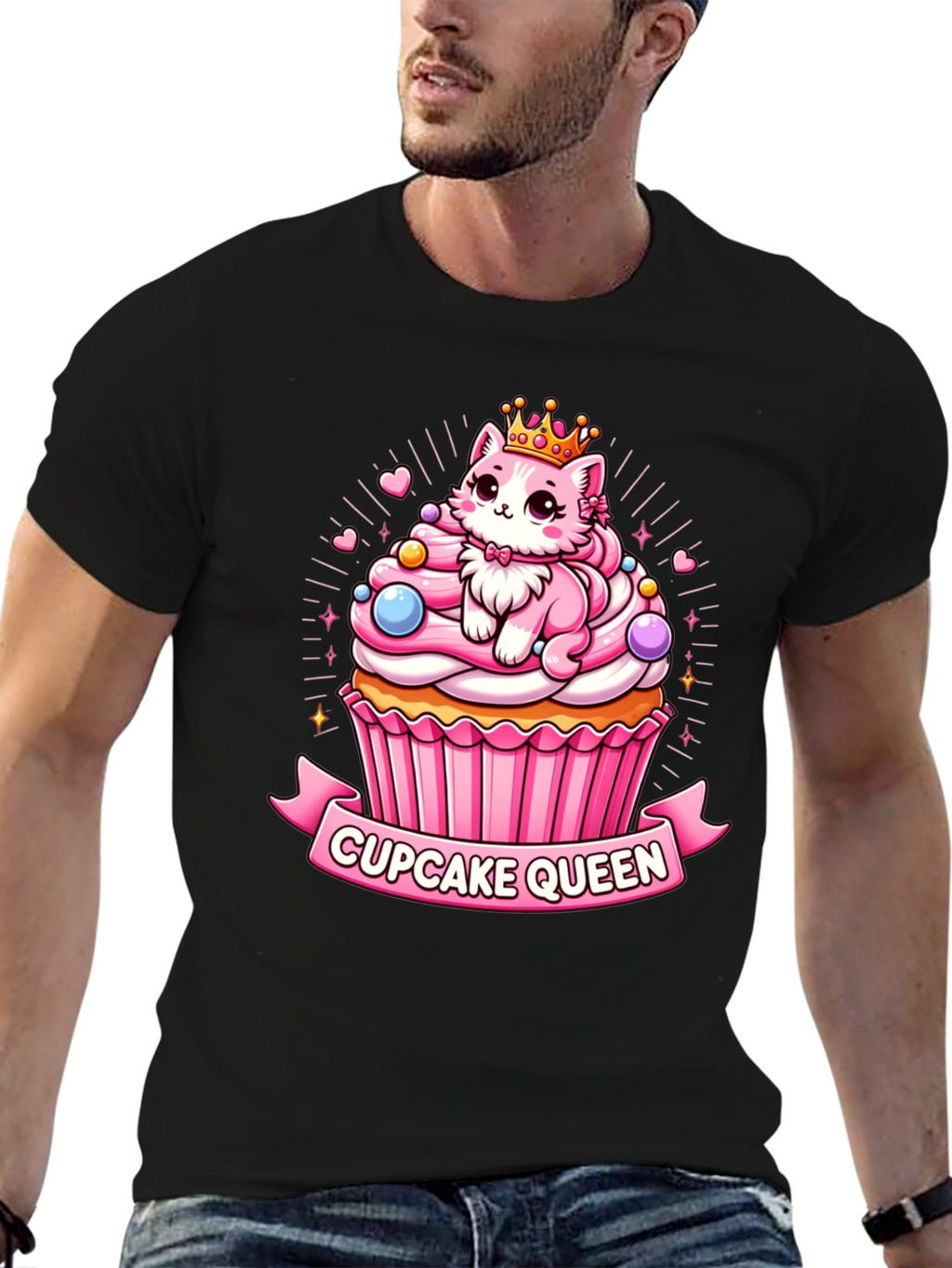 Cupcake Queen T-Shirt - Cute Cartoon Cat Graphic