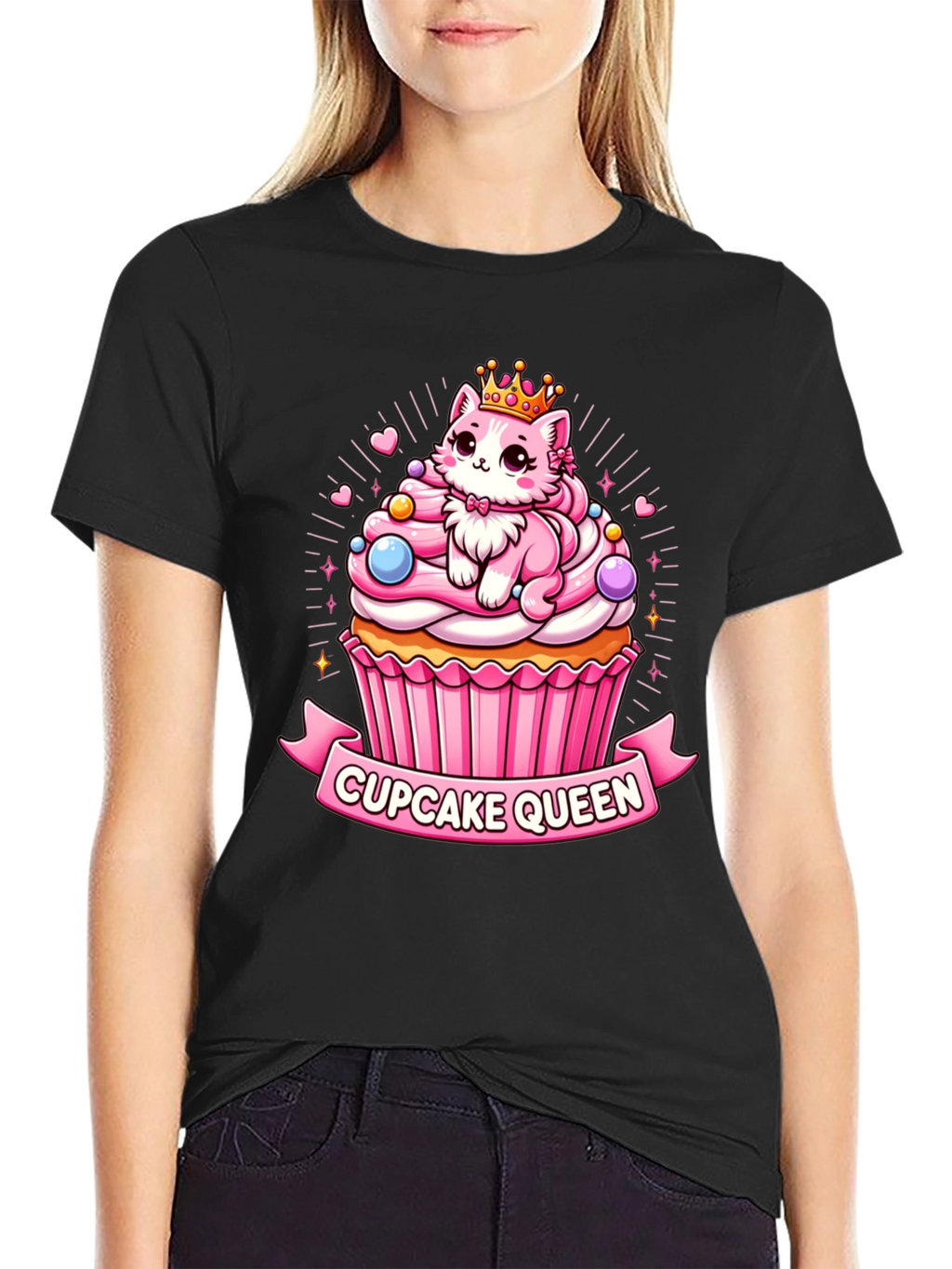 Cupcake Queen T-Shirt - Cute Cartoon Cat Graphic