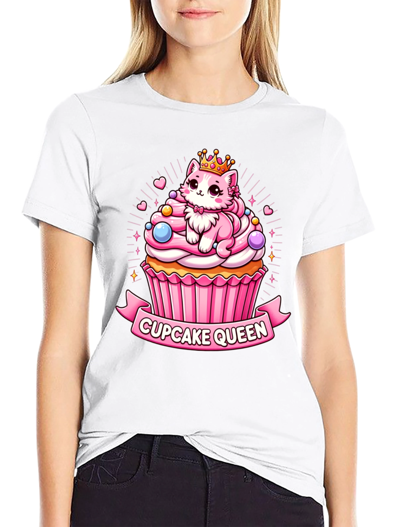 Cupcake Queen T-Shirt - Cute Cartoon Cat Graphic