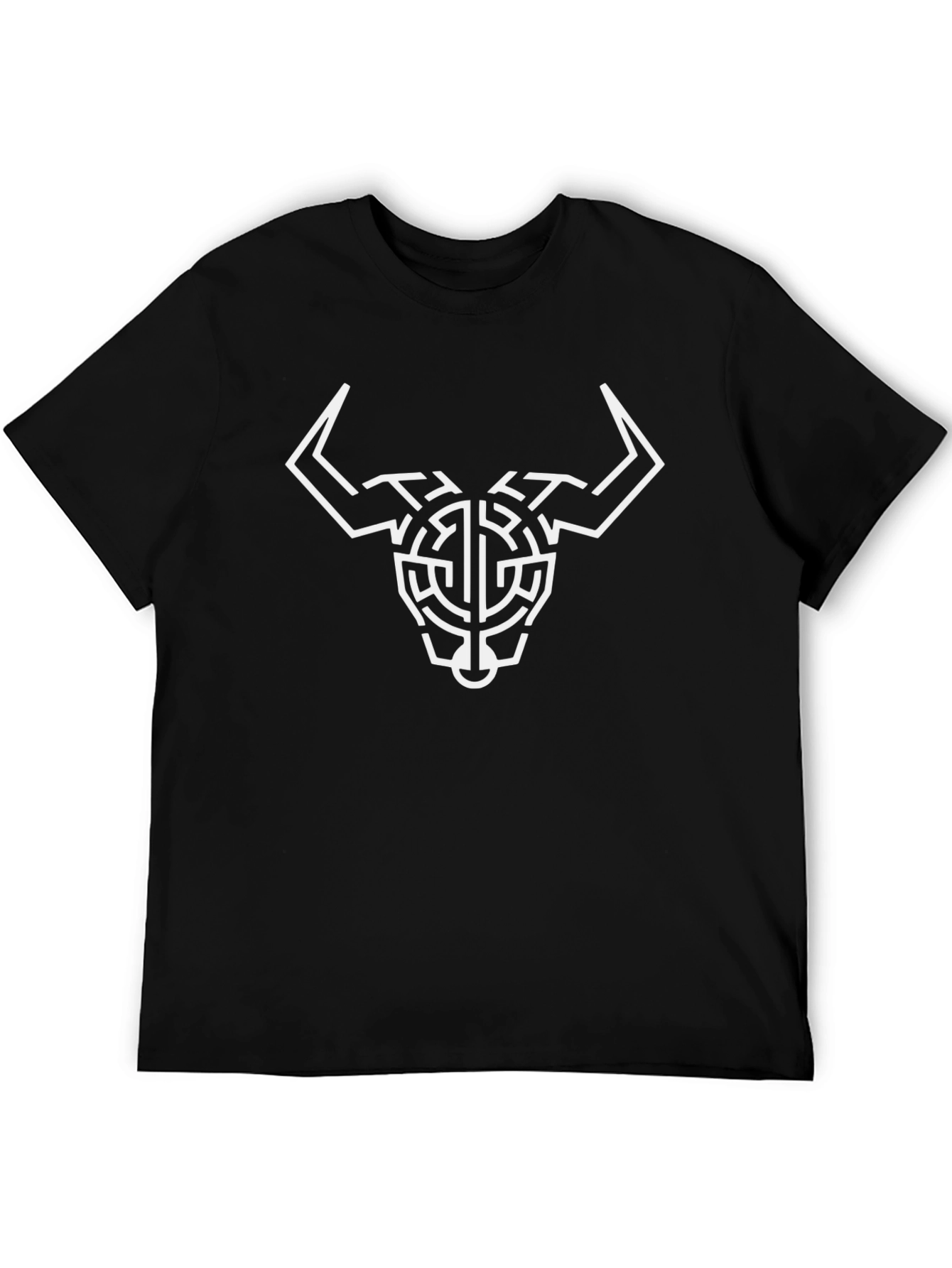 Geometric Bull Head Graphic Tee - Black