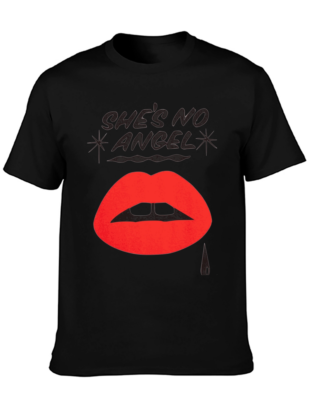 Shes No Angel Lip Print Black T-Shirt