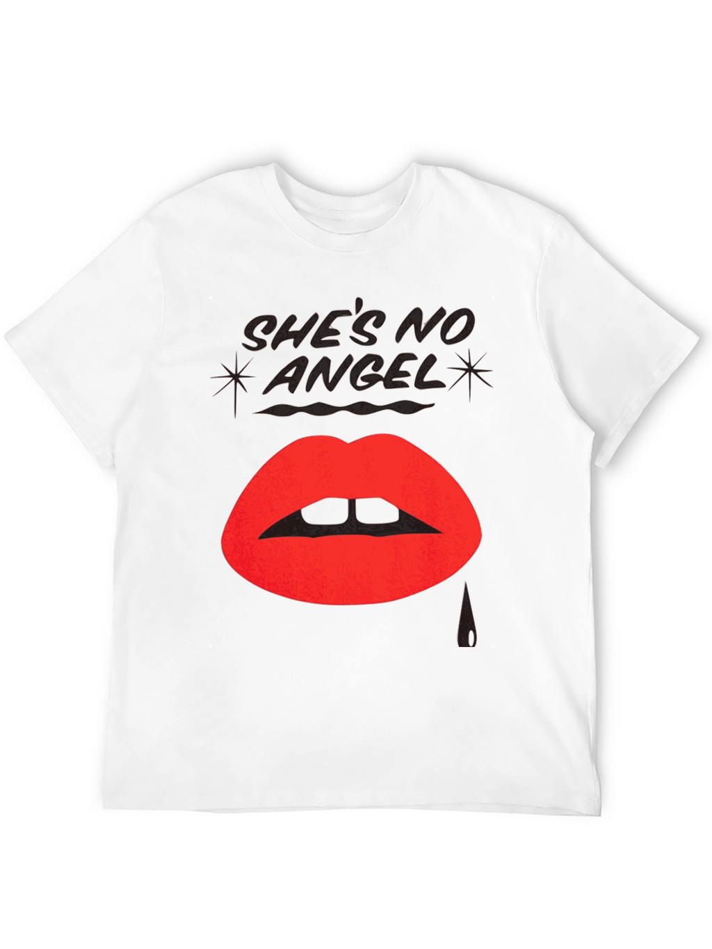 Shes No Angel Lip Print Black T-Shirt