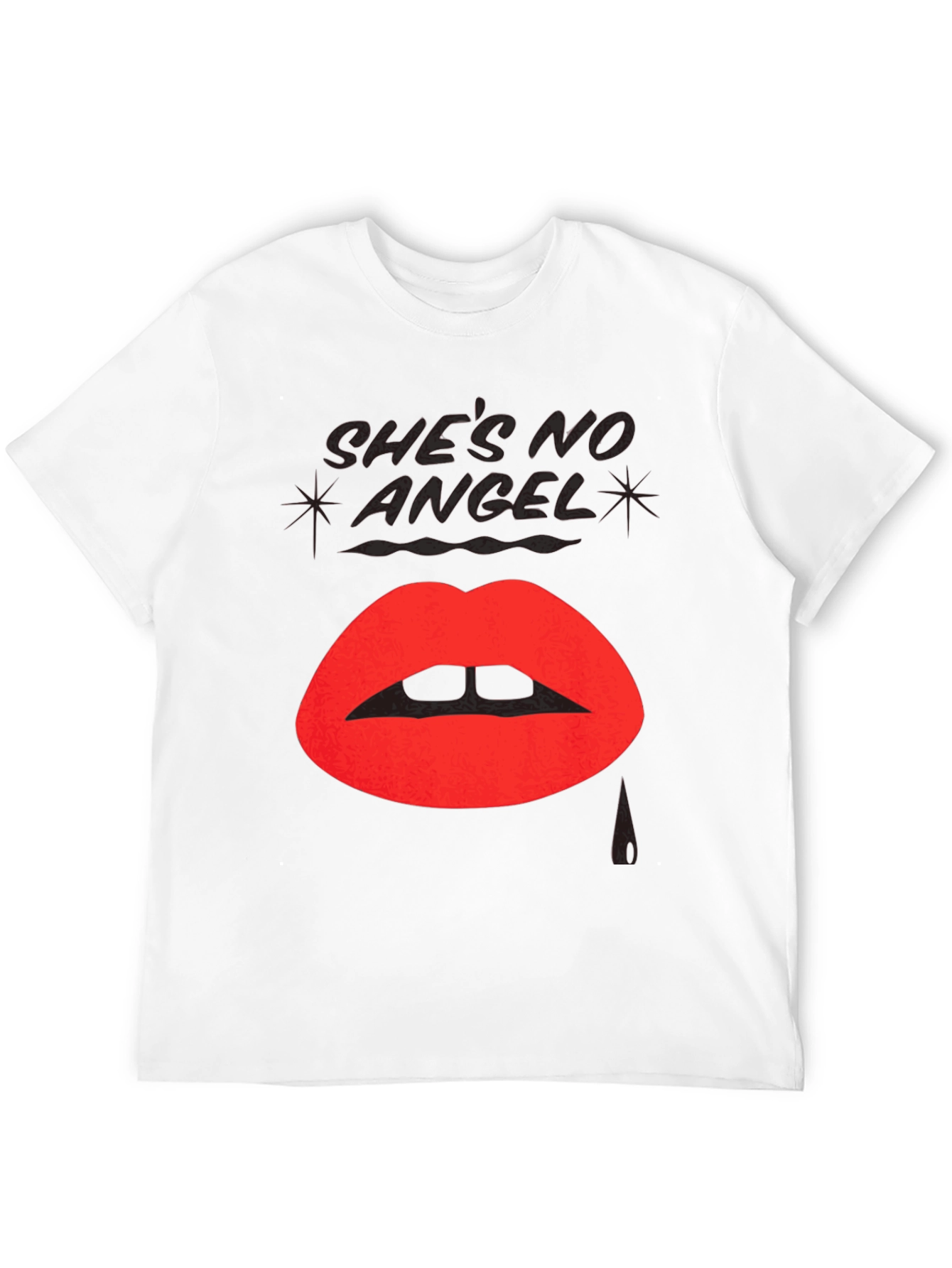 Shes No Angel Lip Print Black T-Shirt
