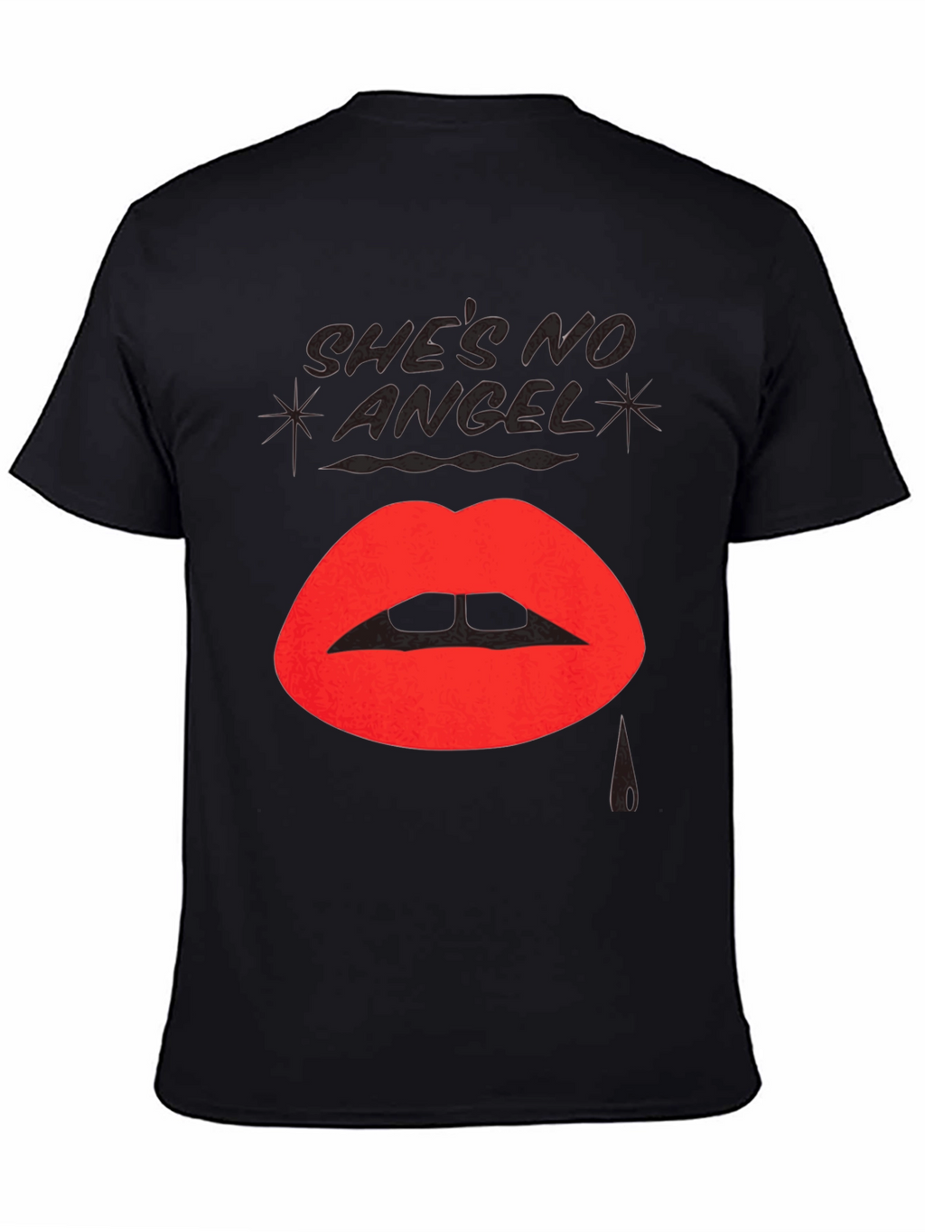 Shes No Angel Lip Print Black T-Shirt
