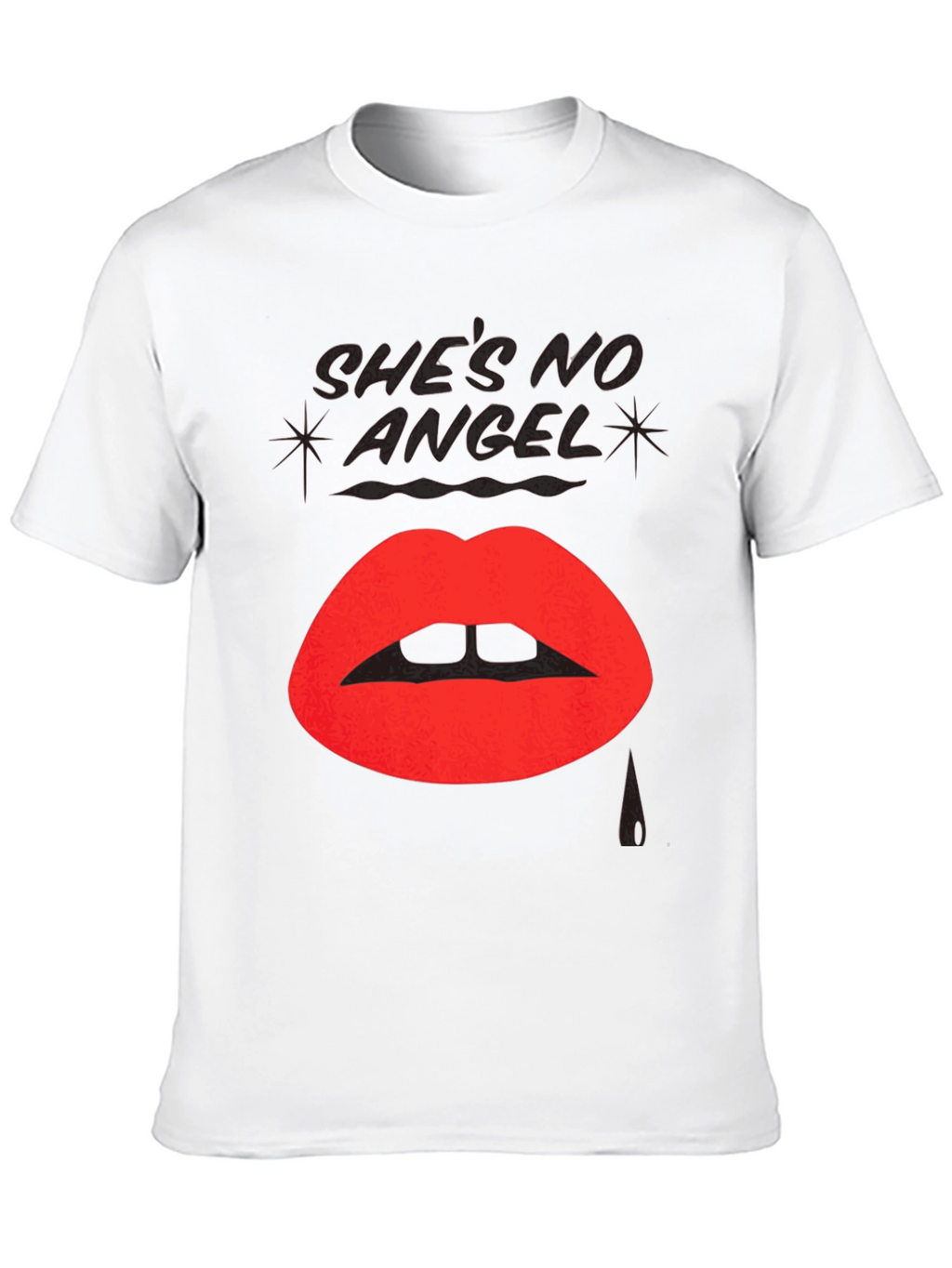 Shes No Angel Lip Print Black T-Shirt