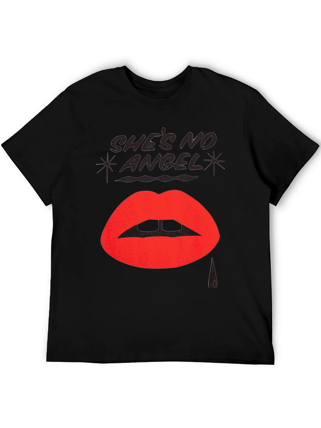 Shes No Angel Lip Print Black T-Shirt