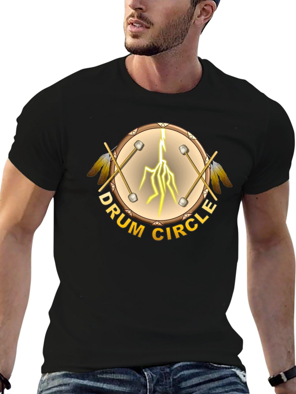 Drum Circle Graphic T-Shirt - Unisex Black Tee