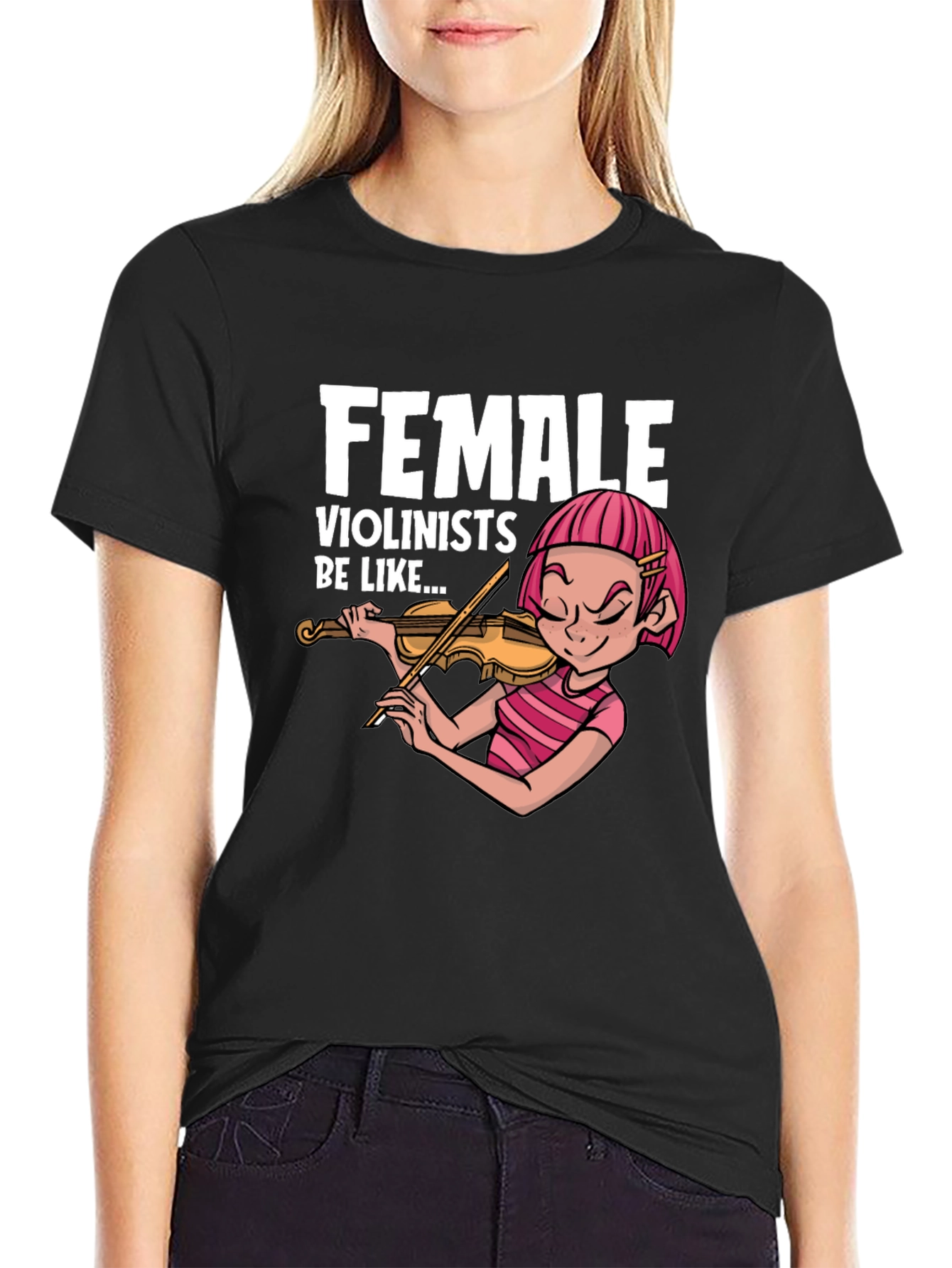 Funny Female Violinist Graphic Tee - Black