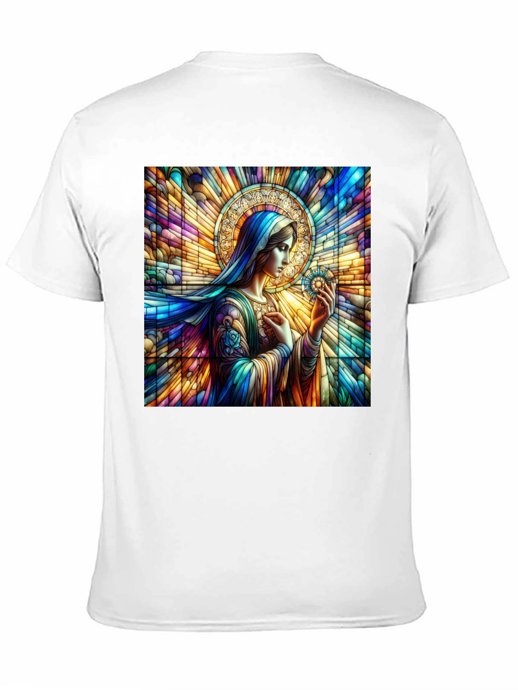 Stained Glass Mary Graphic Tee - Artistic Religious Apparel
