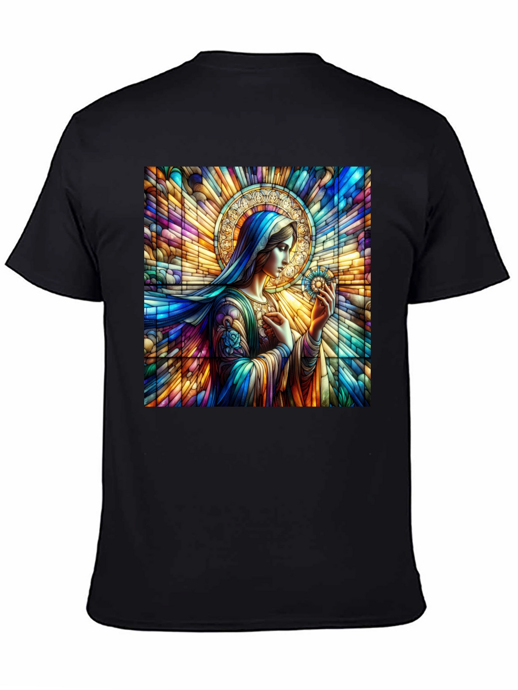 Stained Glass Mary Graphic Tee - Artistic Religious Apparel