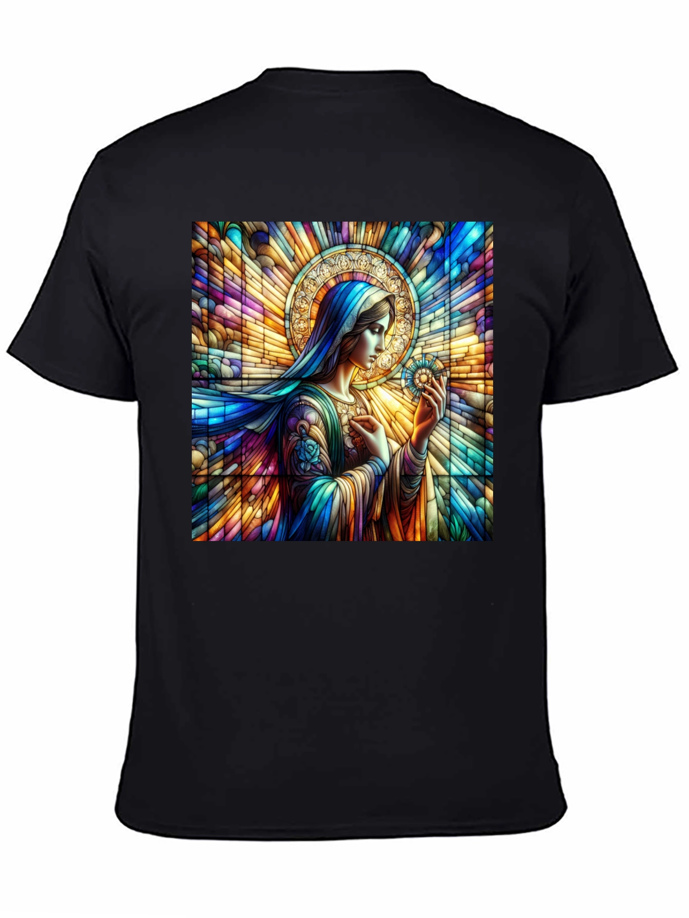 Stained Glass Mary Graphic Tee - Artistic Religious Apparel