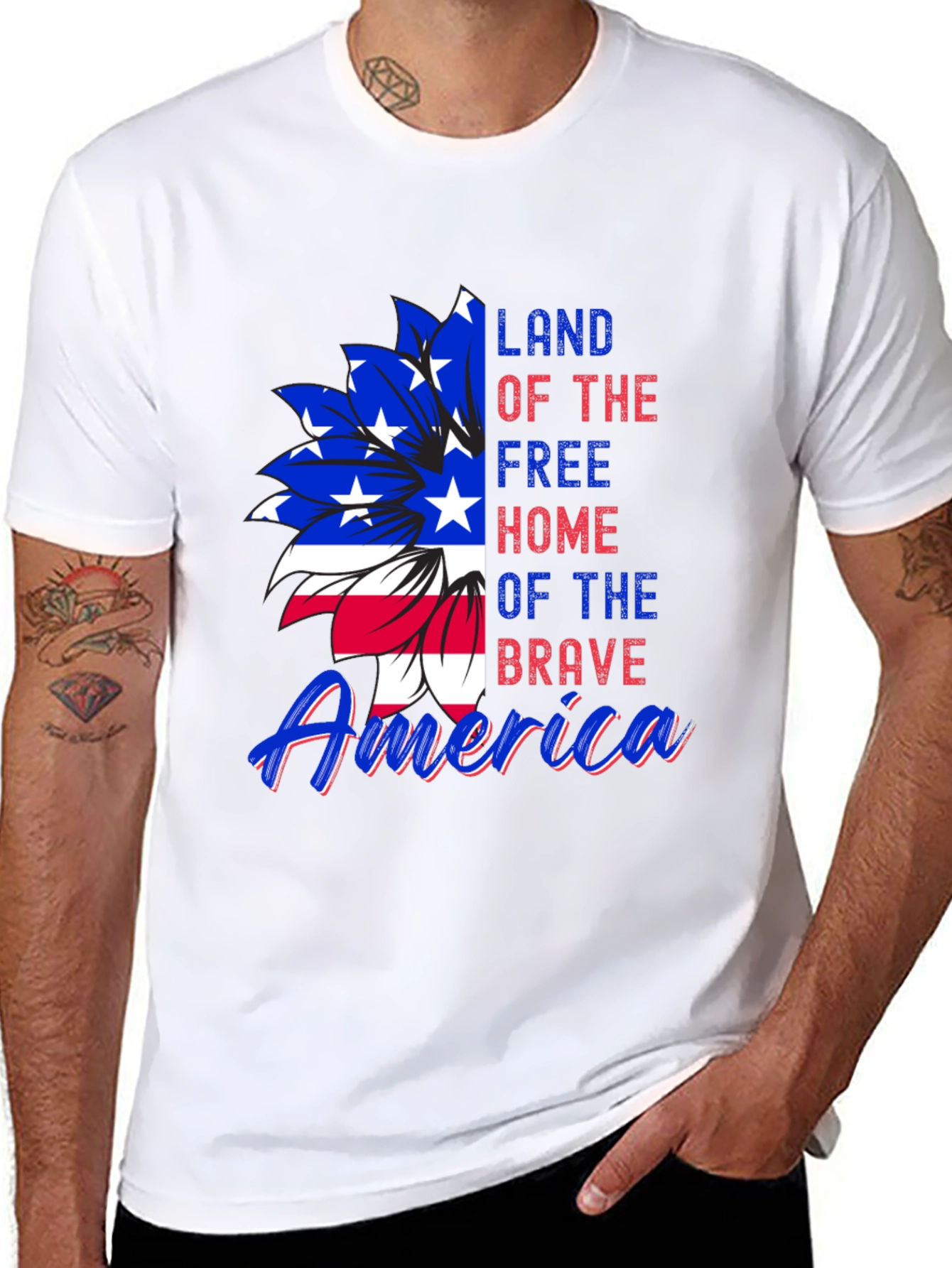 Patriotic USA Flag Flower Graphic Tee
