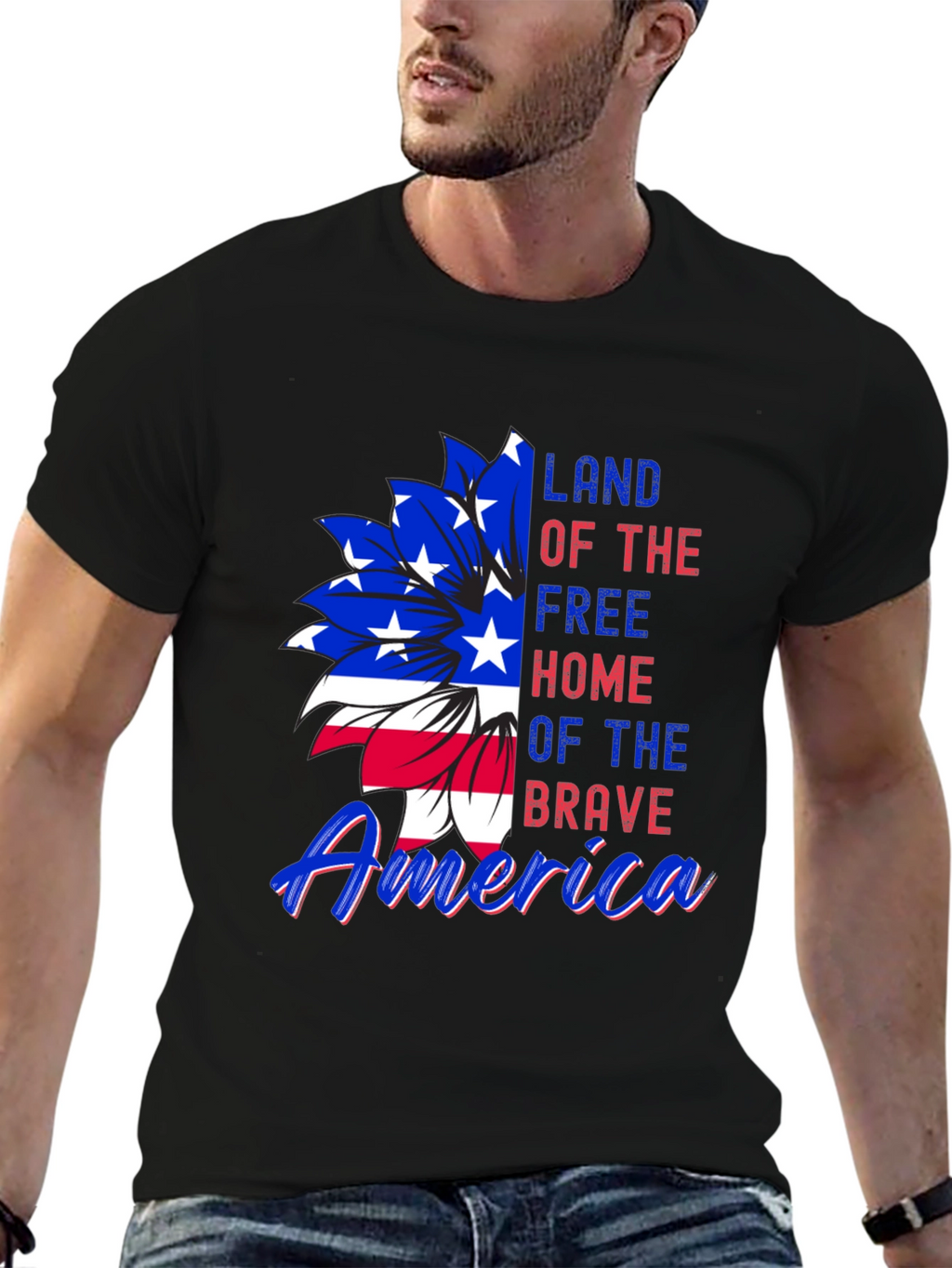 Patriotic USA Flag Flower Graphic Tee