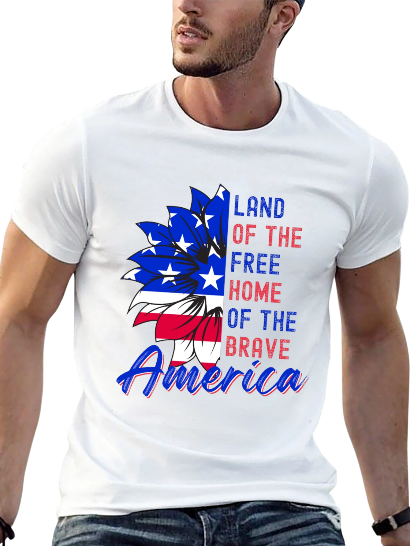 Patriotic USA Flag Flower Graphic Tee