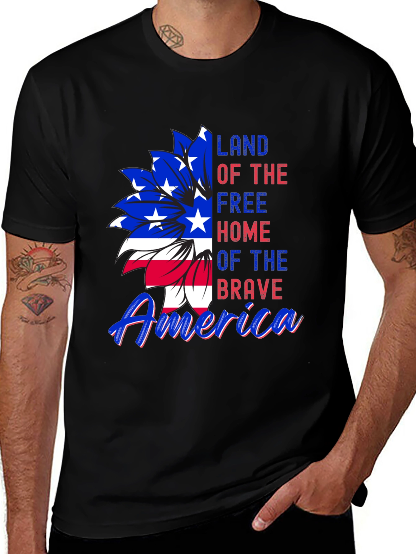 Patriotic USA Flag Flower Graphic Tee