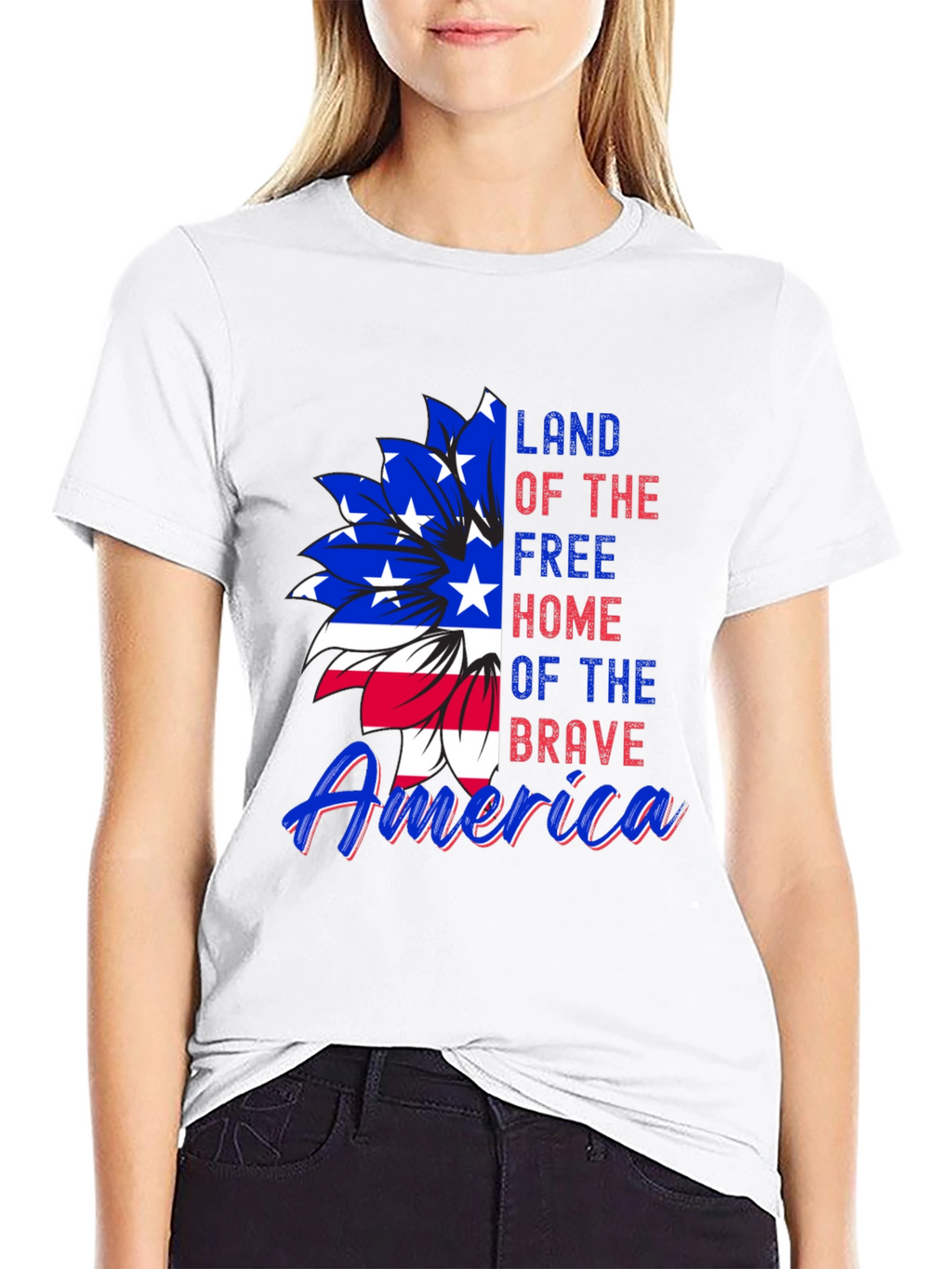 Patriotic USA Flag Flower Graphic Tee
