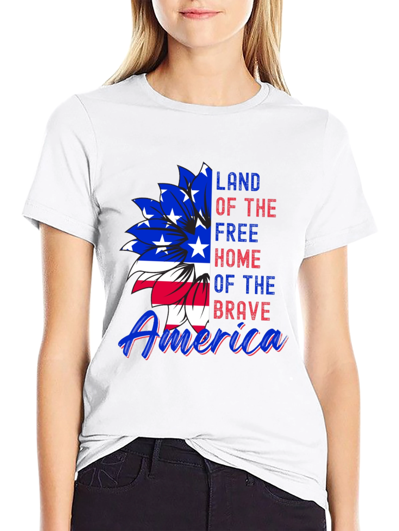 Patriotic USA Flag Flower Graphic Tee