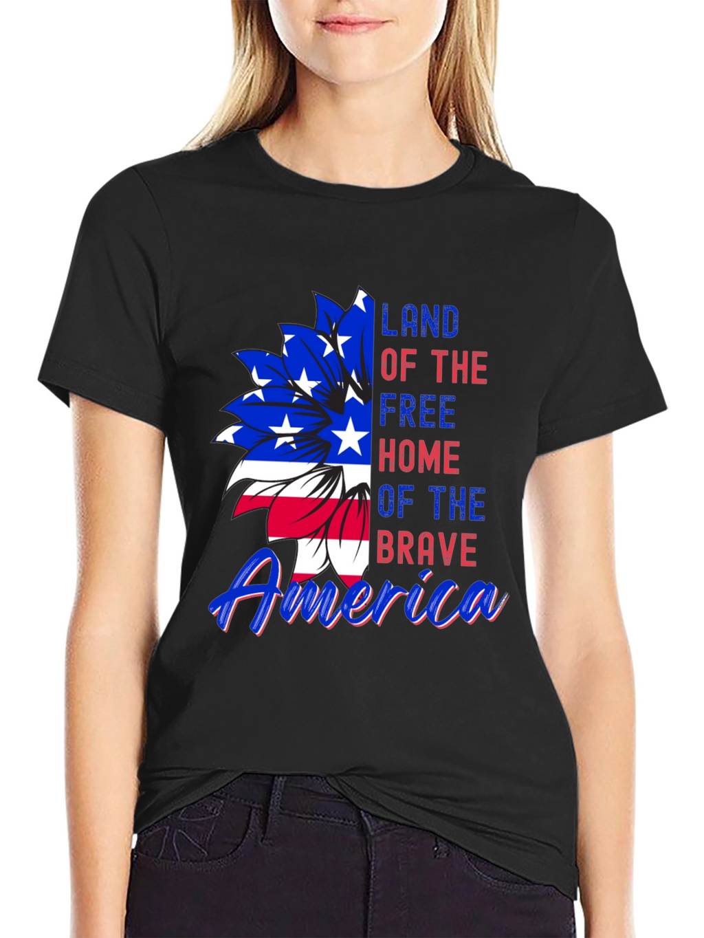 Patriotic USA Flag Flower Graphic Tee