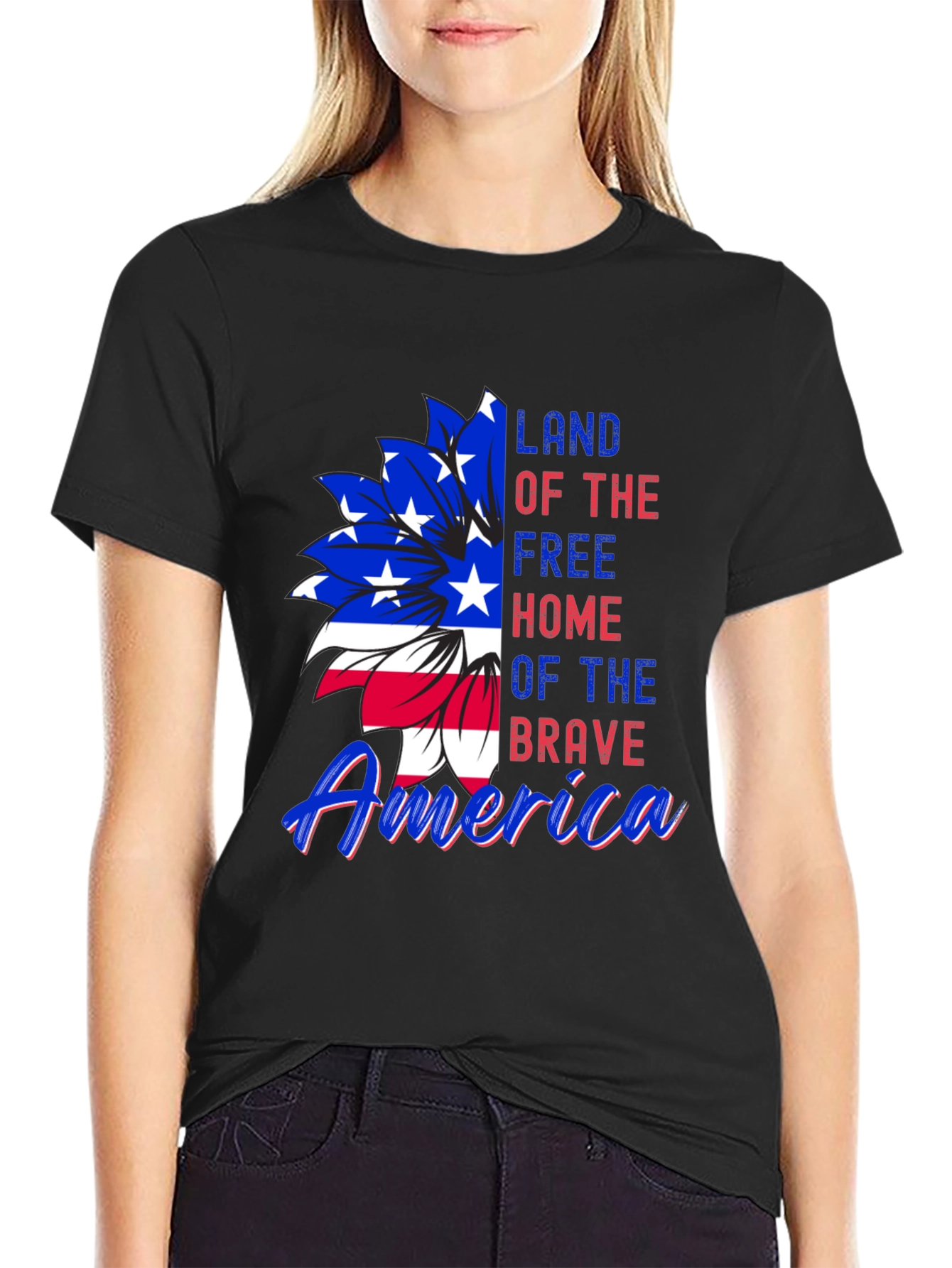 Patriotic USA Flag Flower Graphic Tee