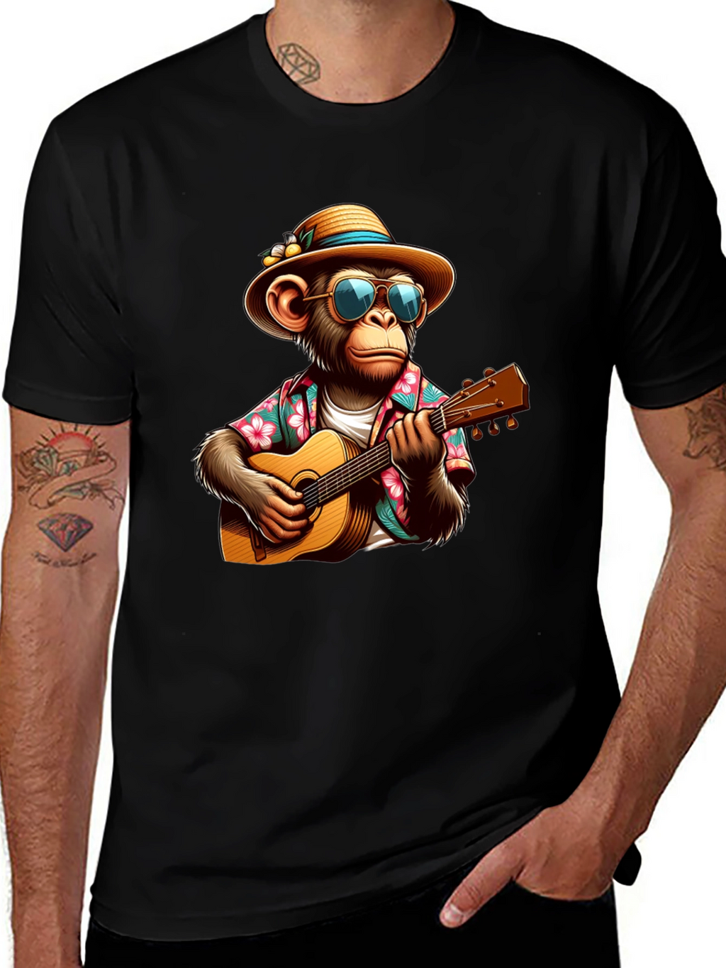 Monkey Guitarist Graphic Tee - Casual & Fun