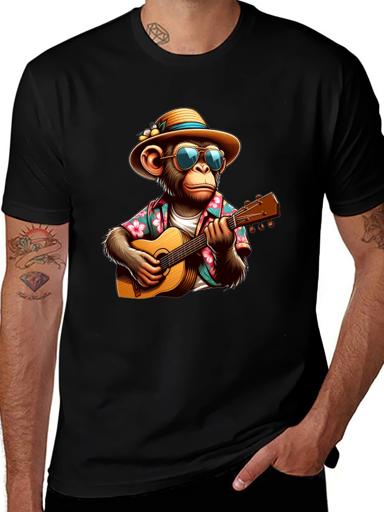 Monkey Guitarist Graphic Tee - Casual & Fun