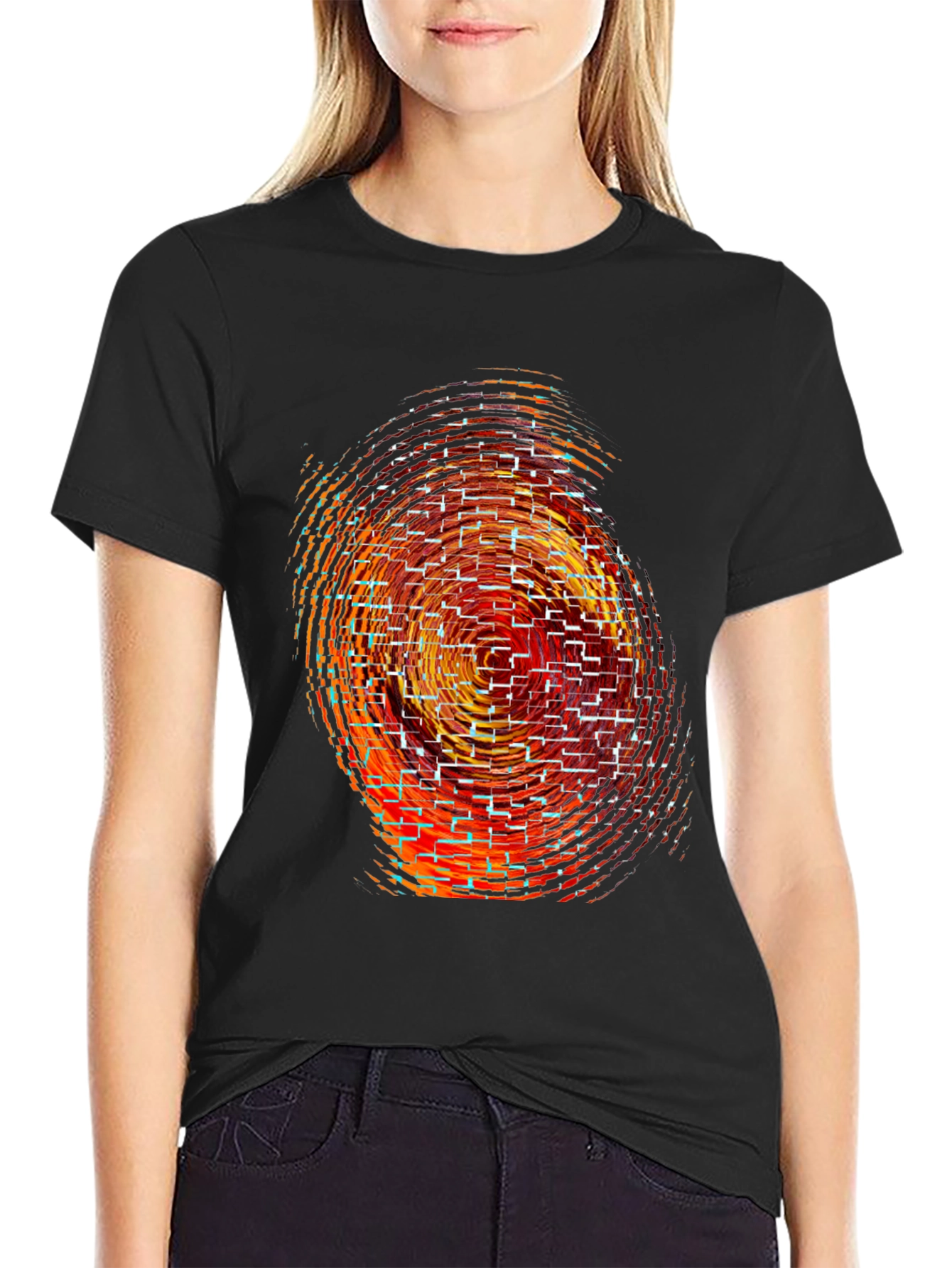 Abstract Graphic Print Black Crew Neck T-Shirt