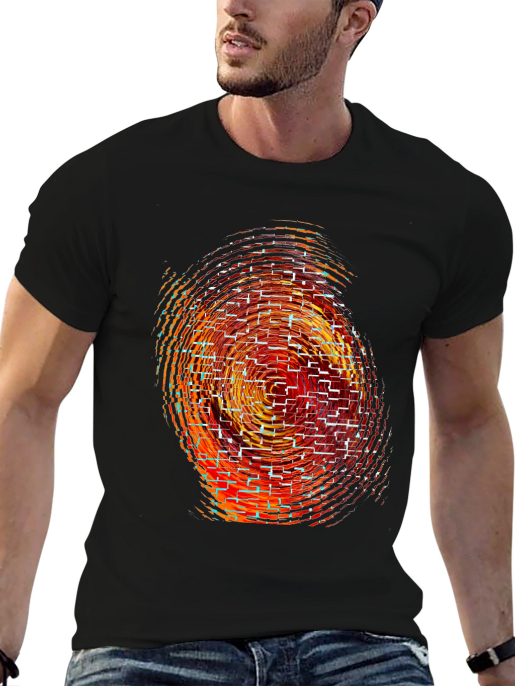 Abstract Graphic Print Black Crew Neck T-Shirt