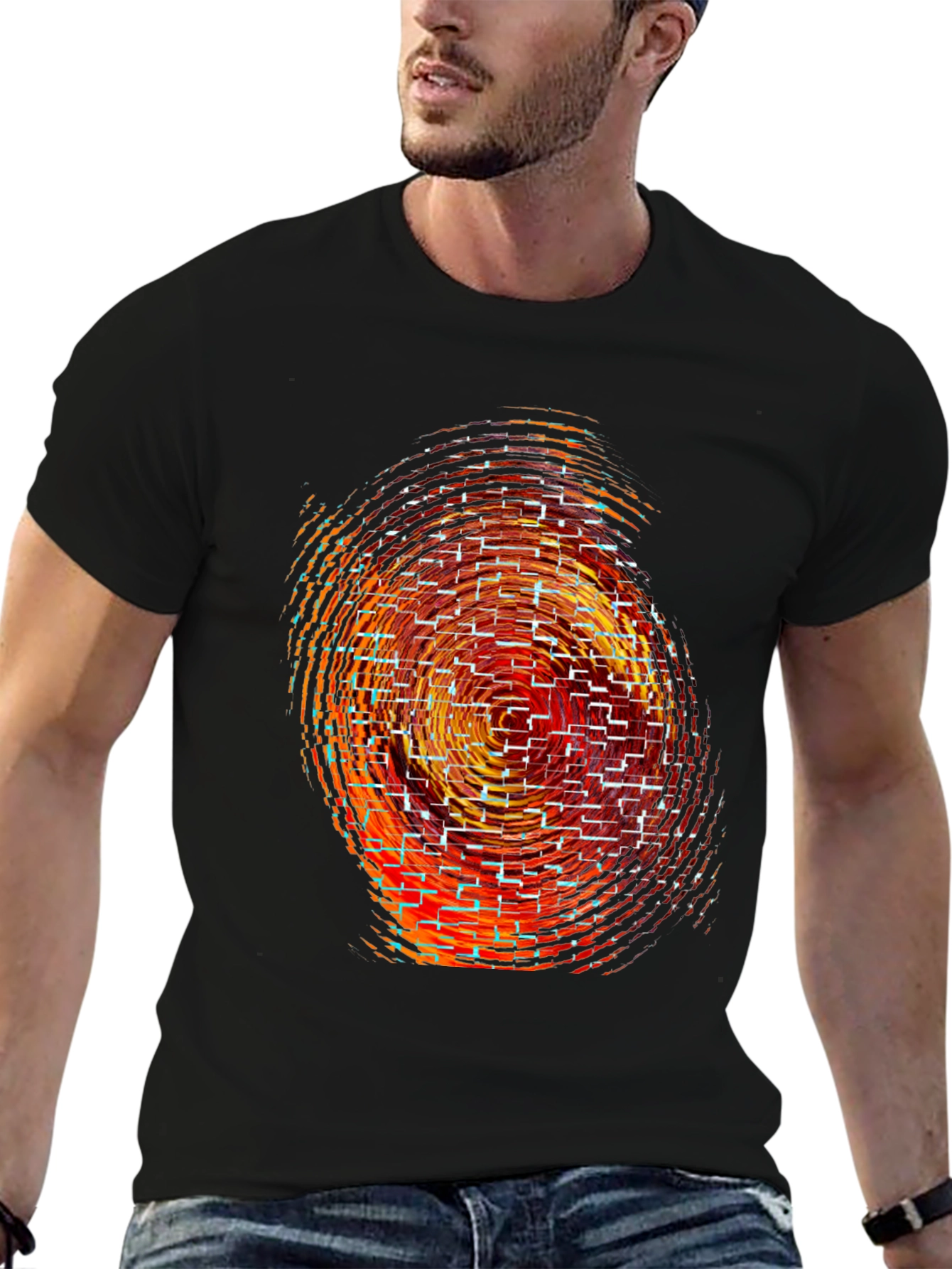 Abstract Graphic Print Black Crew Neck T-Shirt
