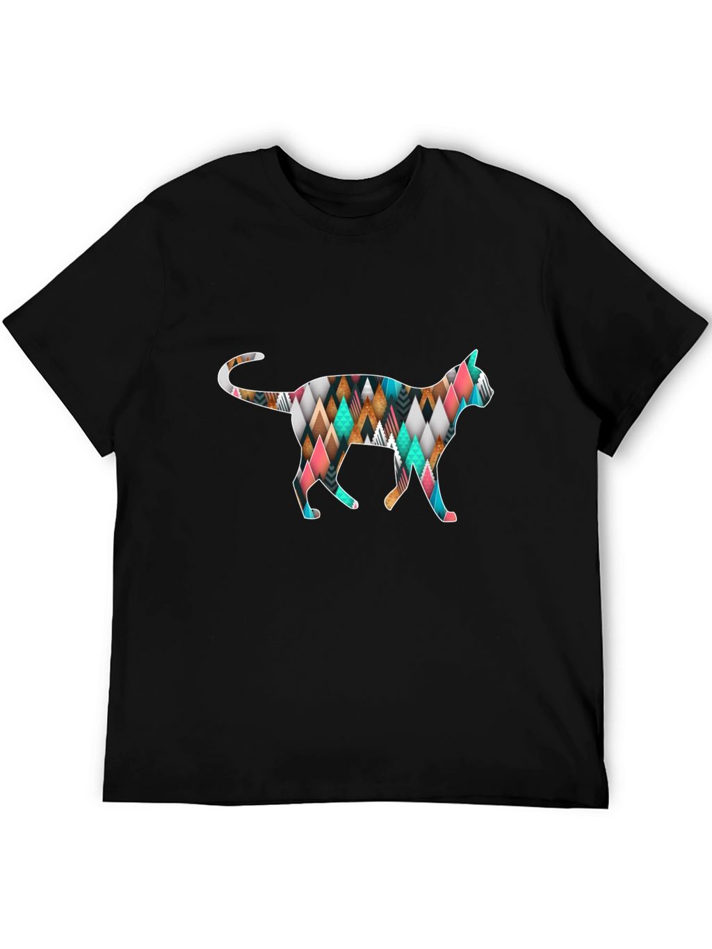 Geometric Cat T-Shirt - Black Cotton Blend