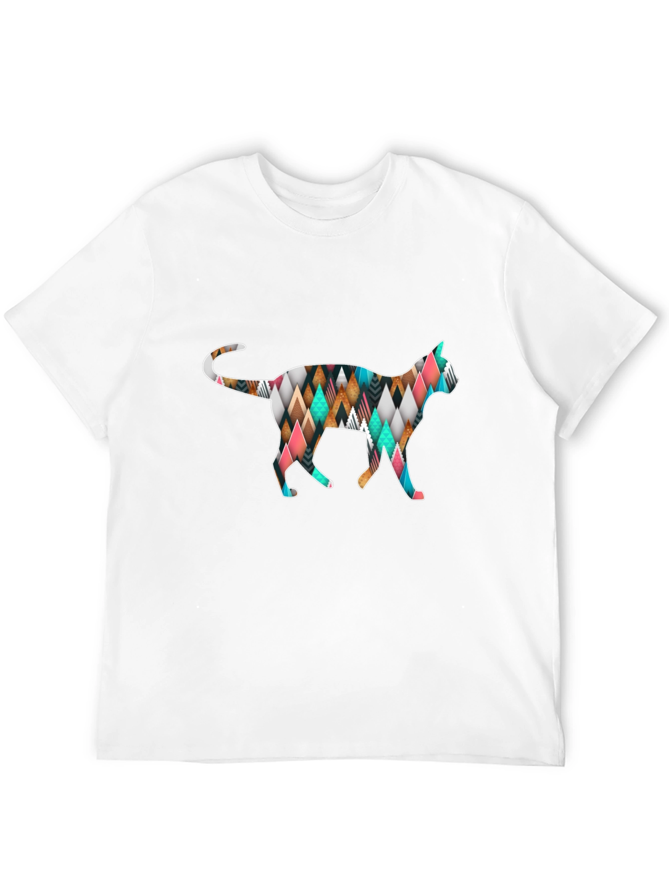 Geometric Cat T-Shirt - Black Cotton Blend
